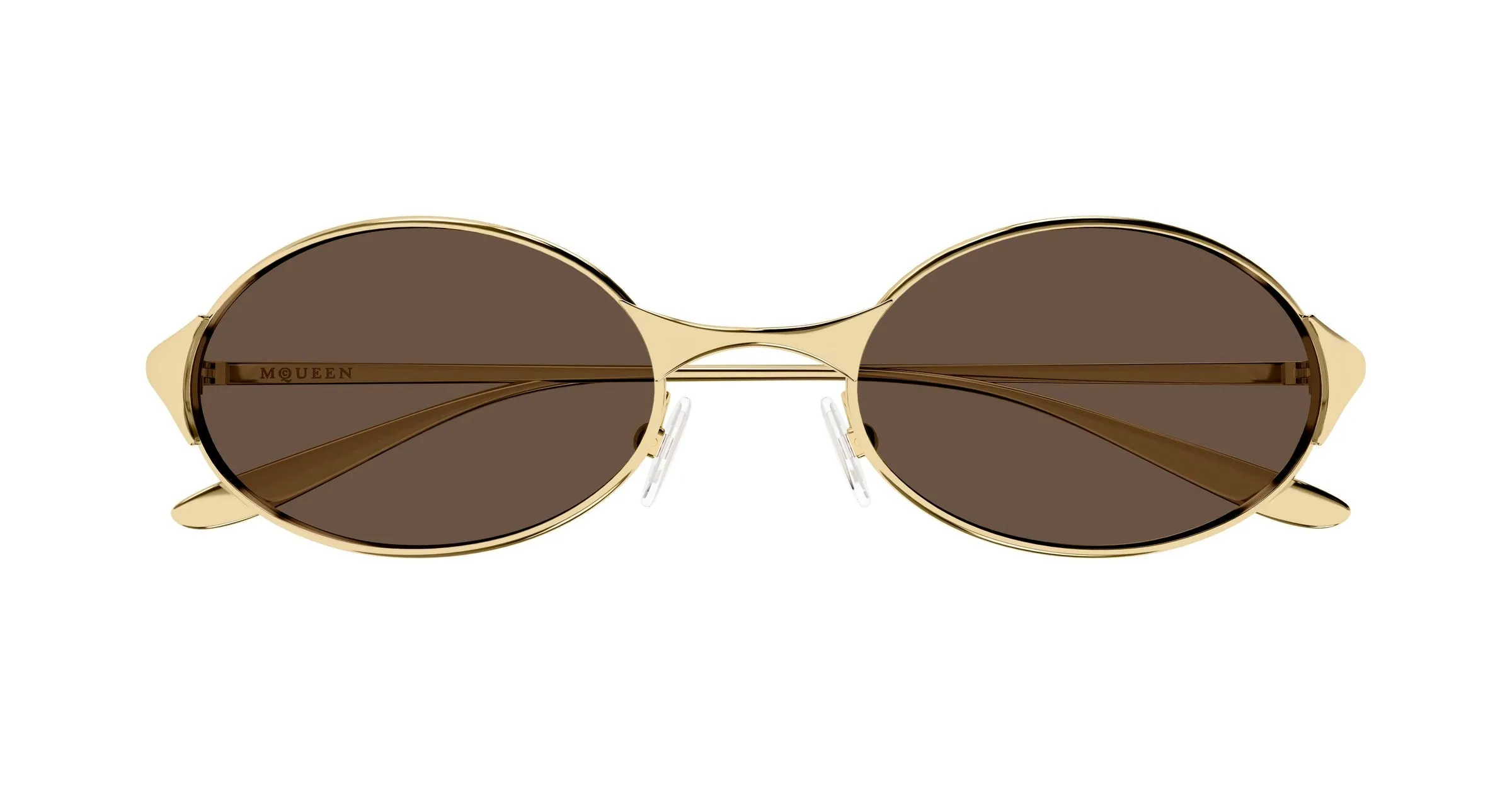 Alexander McQueen AM0589S 002 Occhiali da sole Metallo Oro Marrone Rotonda - immagine 2