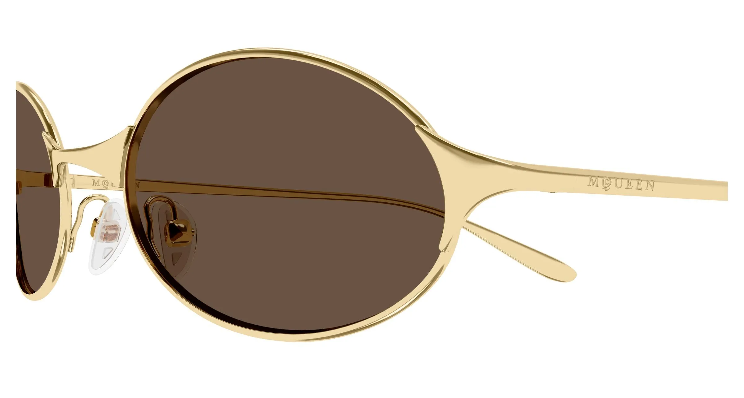 Alexander McQueen AM0589S 002 Occhiali da sole Metallo Oro Marrone Rotonda - immagine 3