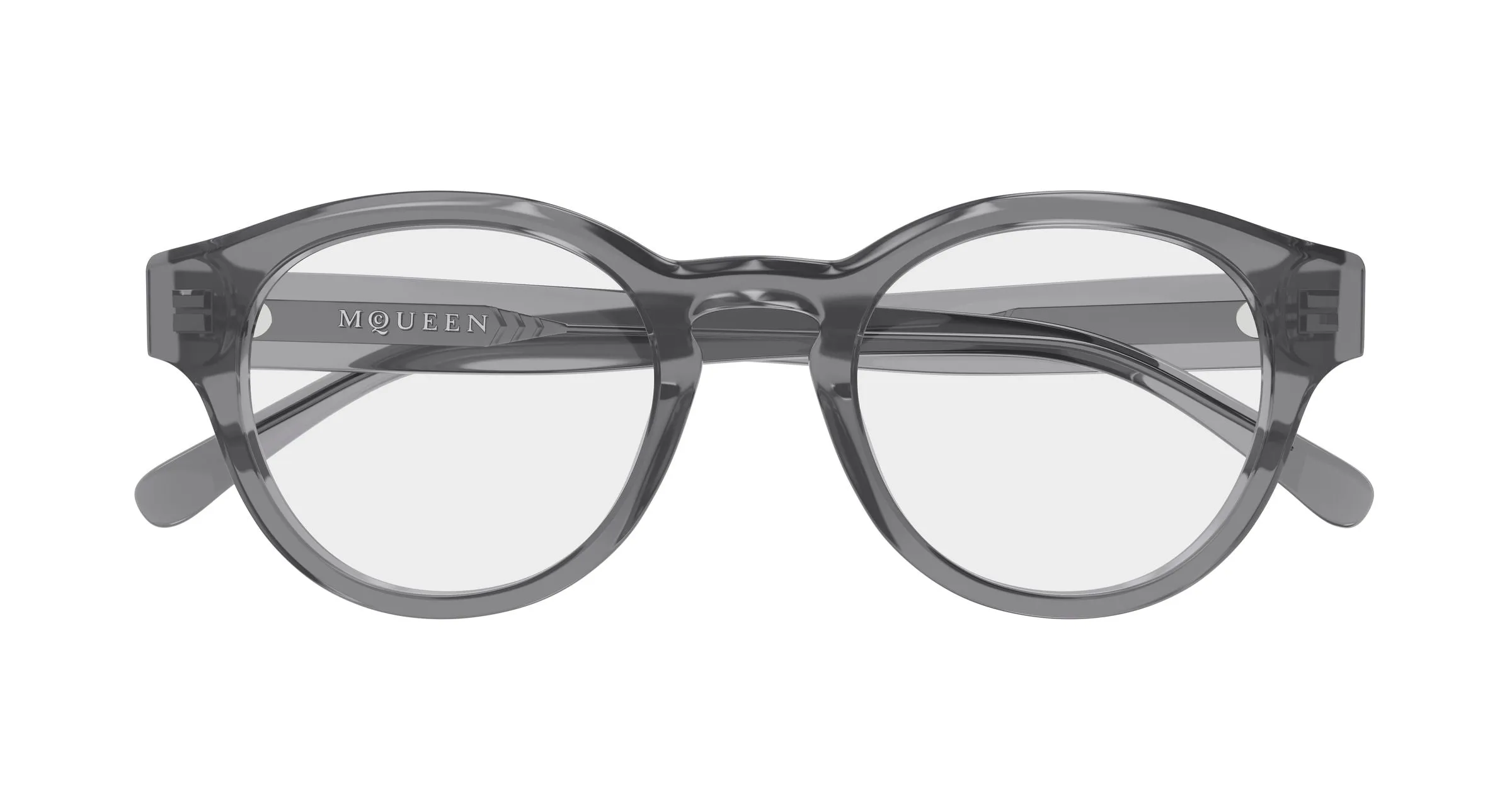 Alexander McQueen AM0581O 004 Montature da vista Acetato Grigio Trasparente Rotonda - immagine 2