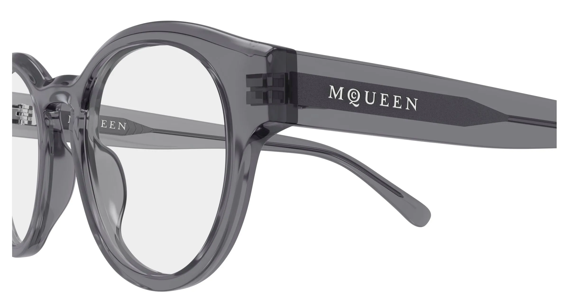 Alexander McQueen AM0581O 004 Montature da vista Acetato Grigio Trasparente Rotonda - immagine 3