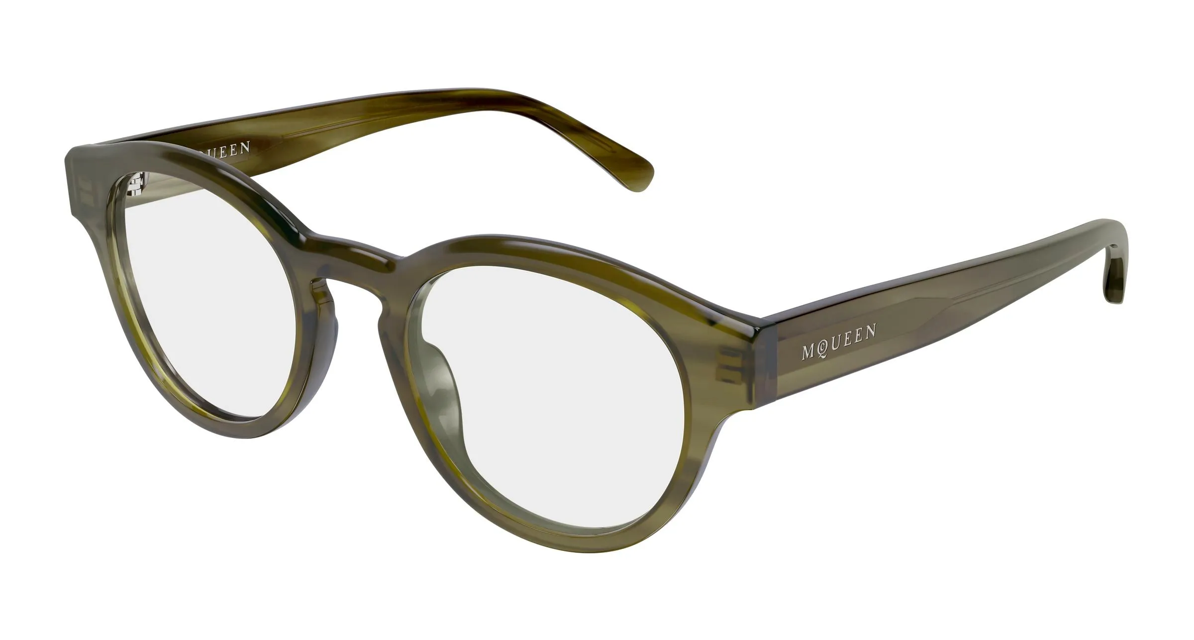 Alexander McQueen AM0581O 003 Montature da vista Acetato Havana Trasparente Rotonda - immagine 1