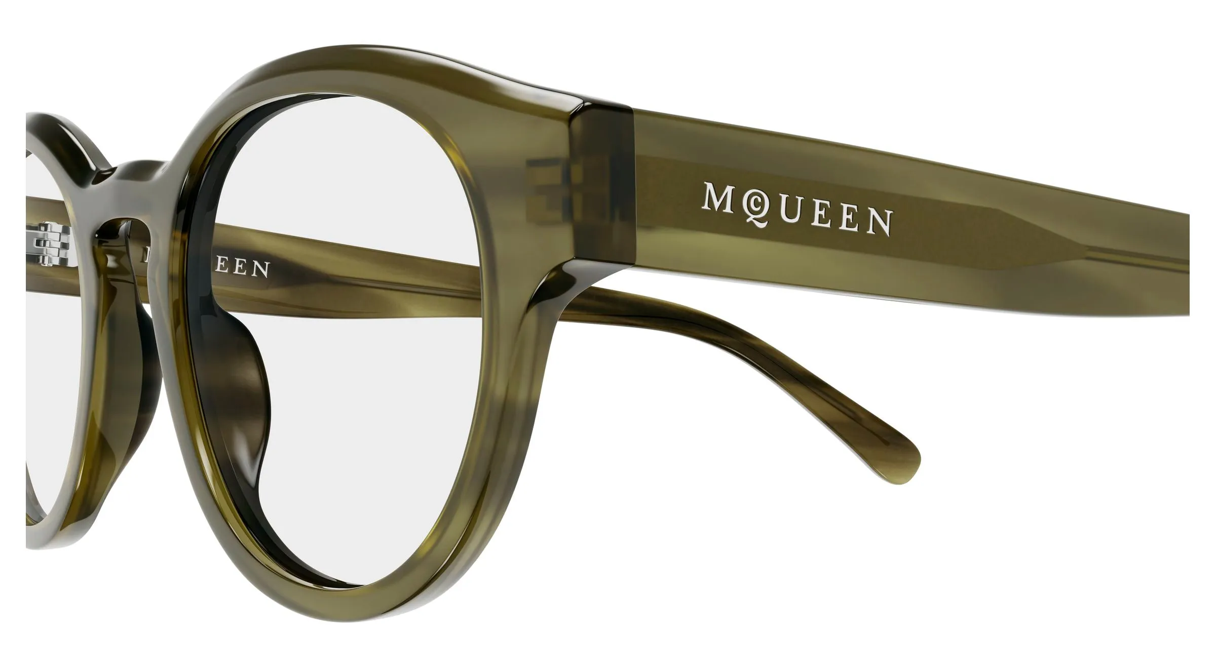 Alexander McQueen AM0581O 003 Montature da vista Acetato Havana Trasparente Rotonda - immagine 3