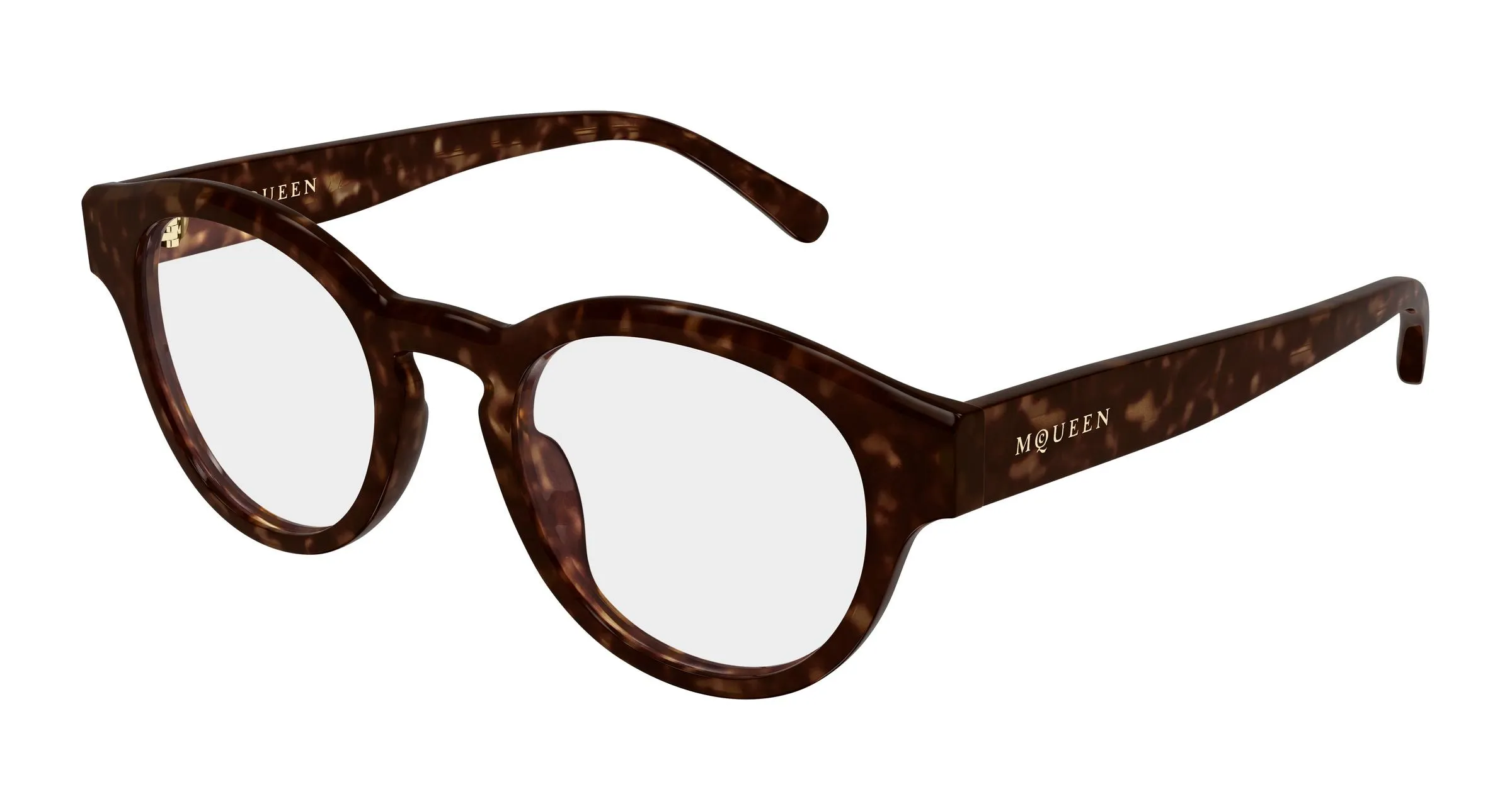 Alexander McQueen AM0581O 002 Montature da vista Acetato Havana Trasparente Rotonda - immagine 1