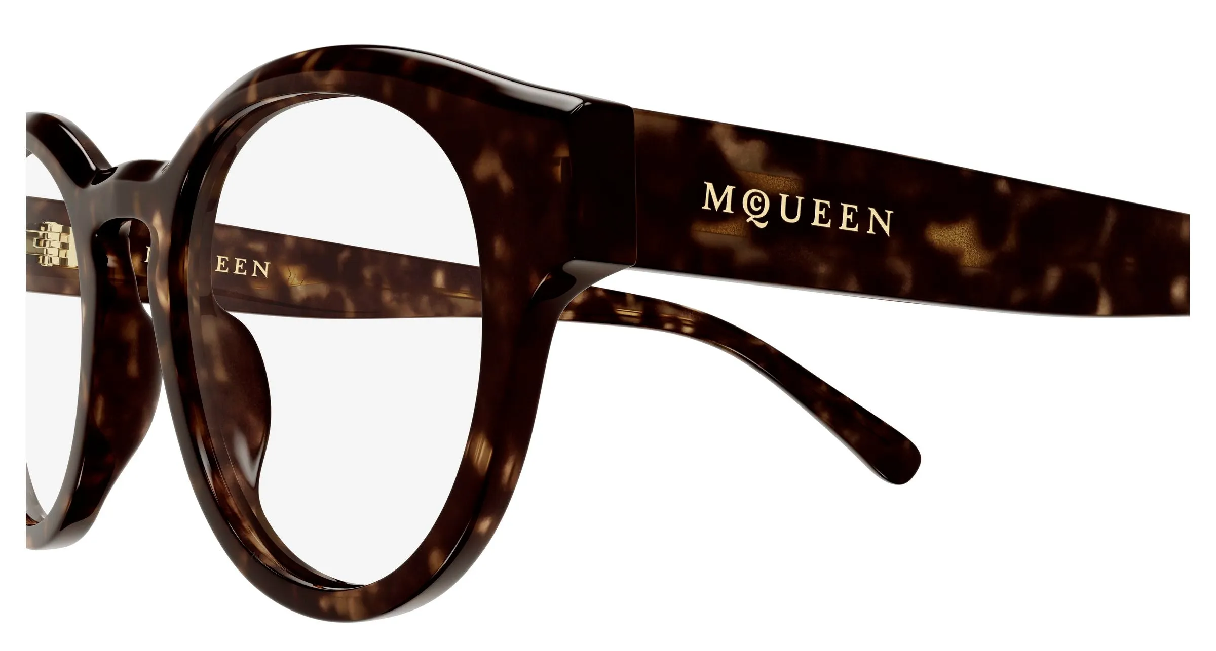 Alexander McQueen AM0581O 002 Montature da vista Acetato Havana Trasparente Rotonda - immagine 3
