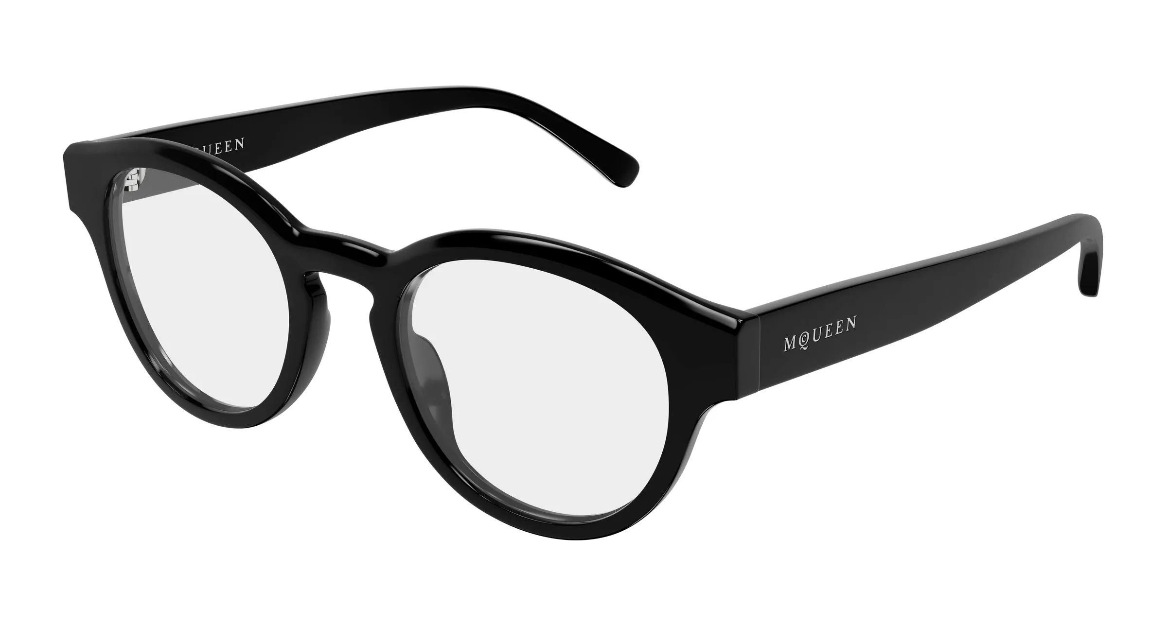 Alexander McQueen AM0581O 001 Montature da vista Acetato Nero Trasparente Rotonda - immagine 1