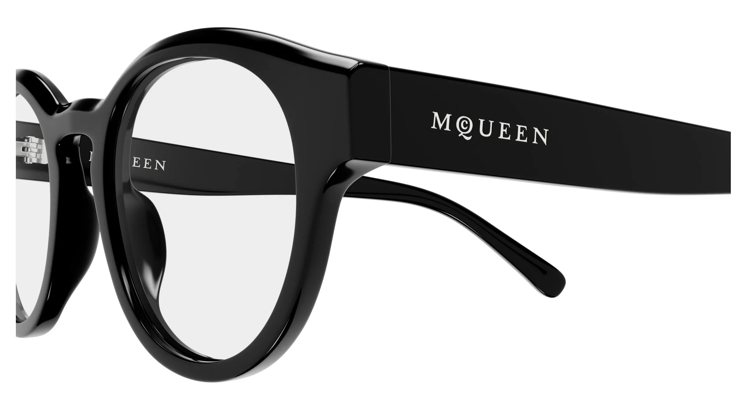 Alexander McQueen AM0581O 001 Montature da vista Acetato Nero Trasparente Rotonda - immagine 3