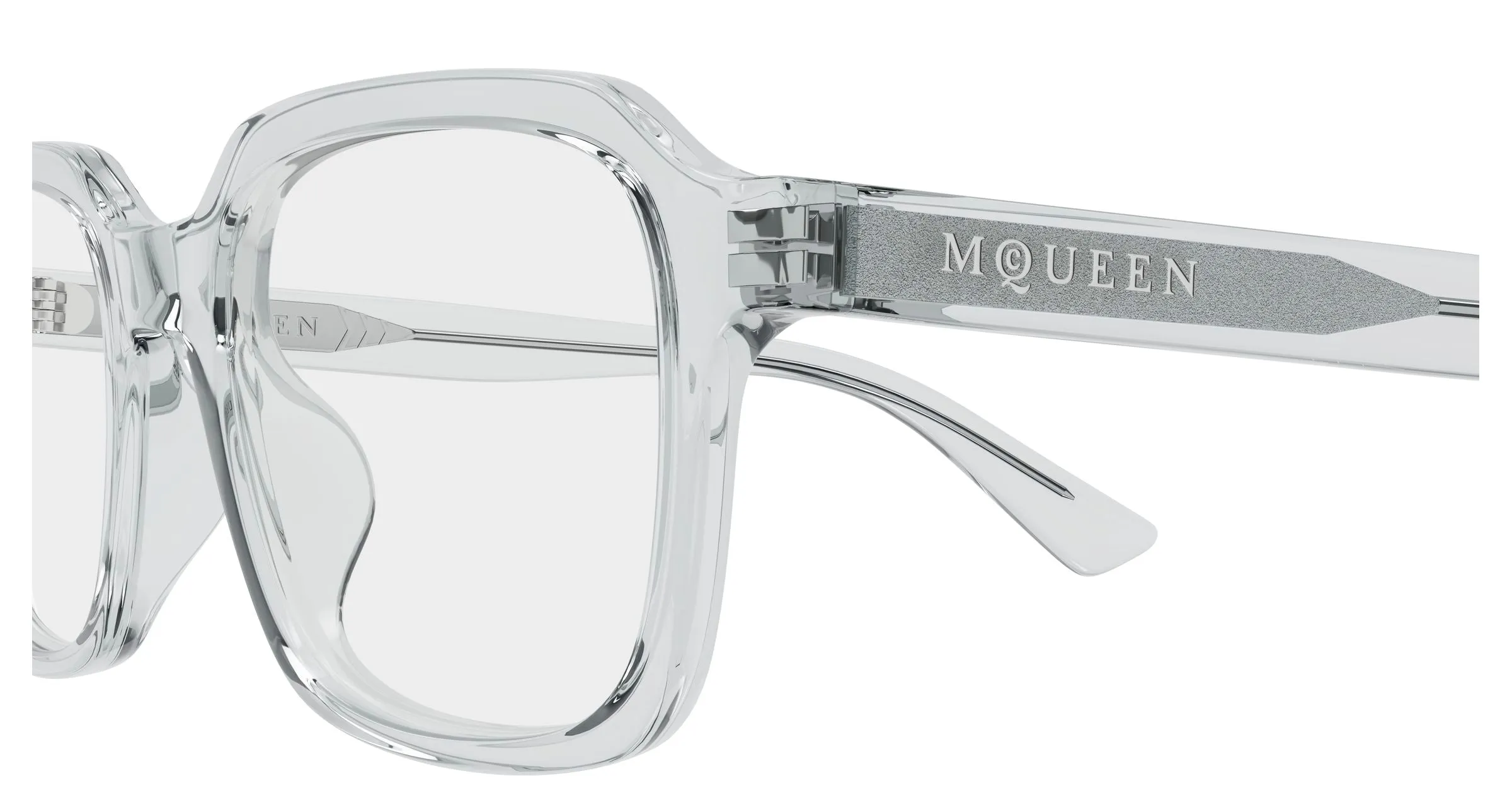 Alexander McQueen AM0572O 004 Montature da vista Acetato Grigio Trasparente Squadrata - immagine 3
