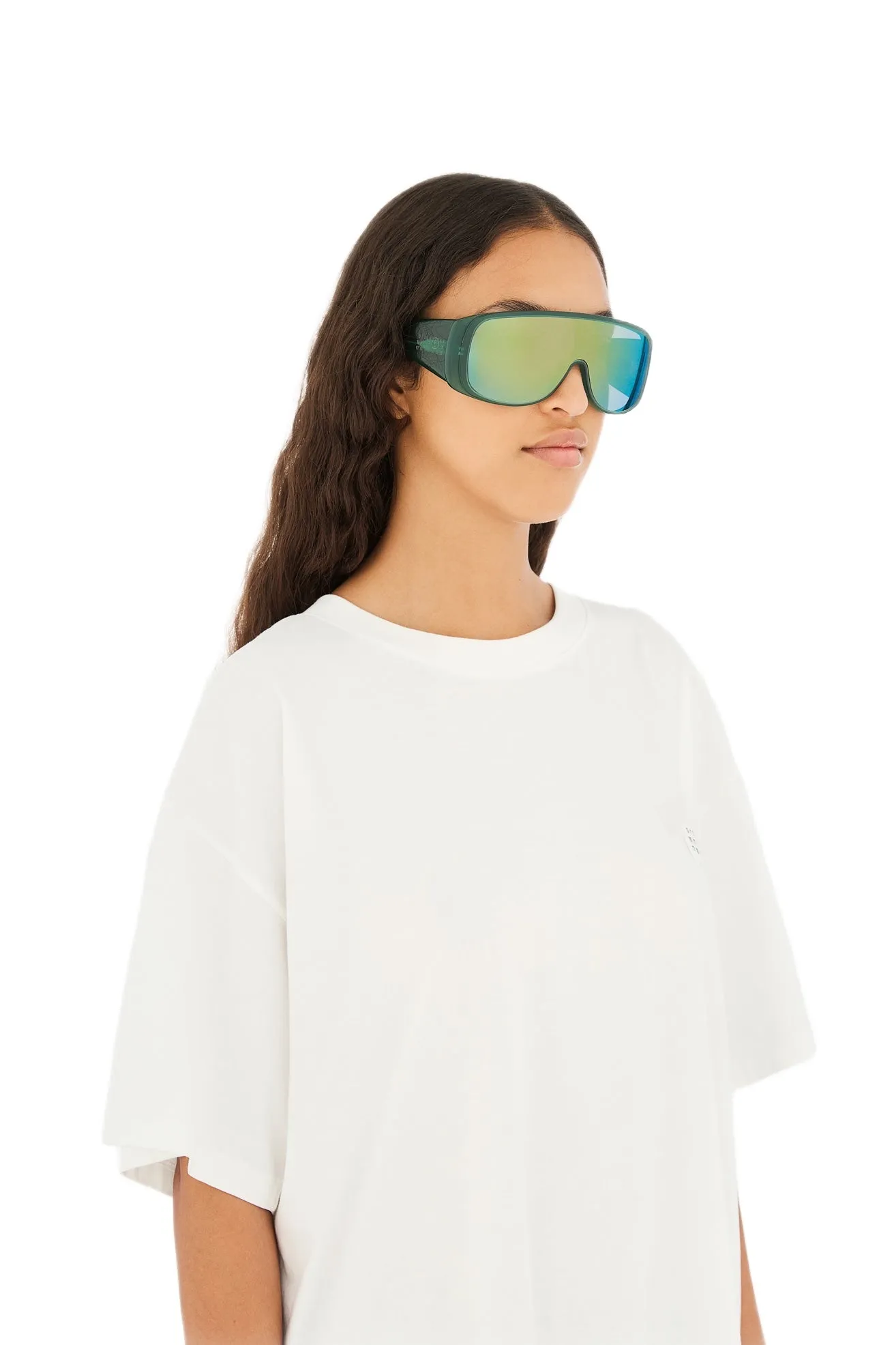 MM6 Maison Margiela Z8O Margiela MM6 Mask Green Occhiali da sole Acetato Verde Verde Maschera Specchiato - immagine 4