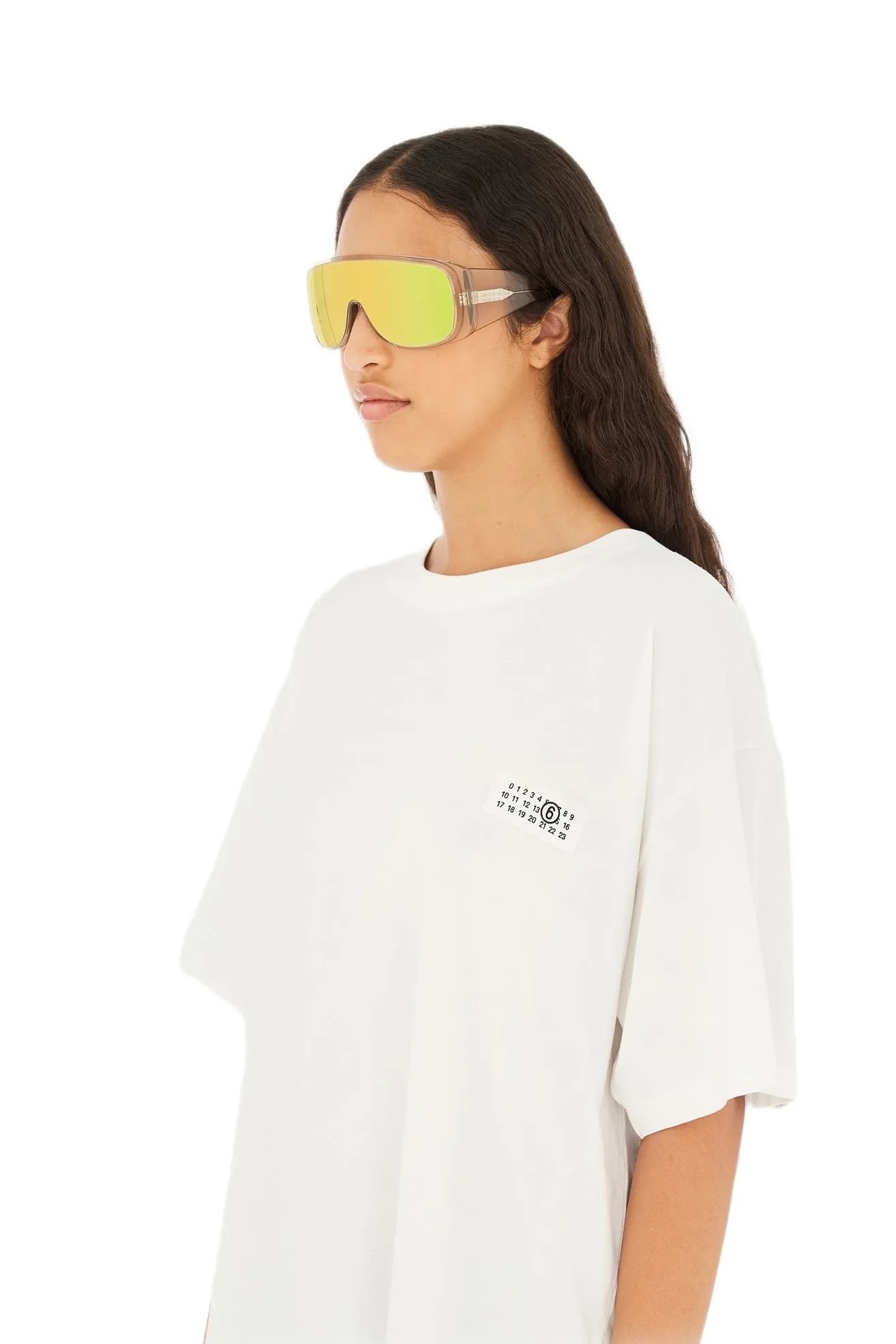 MM6 Maison Margiela I9B Margiela MM6 Mask Ivory Occhiali da sole Acetato Avorio Giallo Maschera Specchiato - immagine 4
