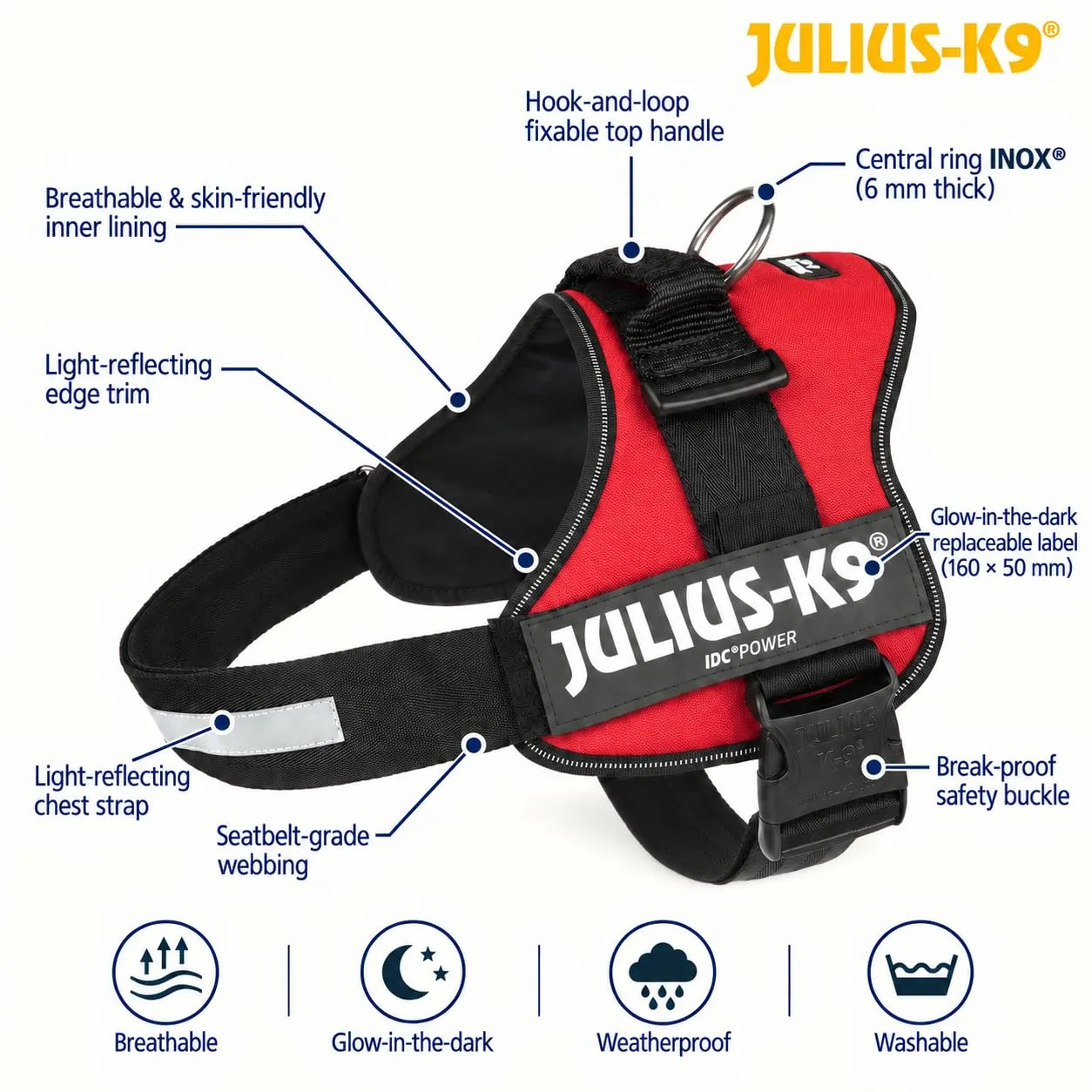 Julius-K9 162R2 Pettorina K9, Rosso - immagine 2