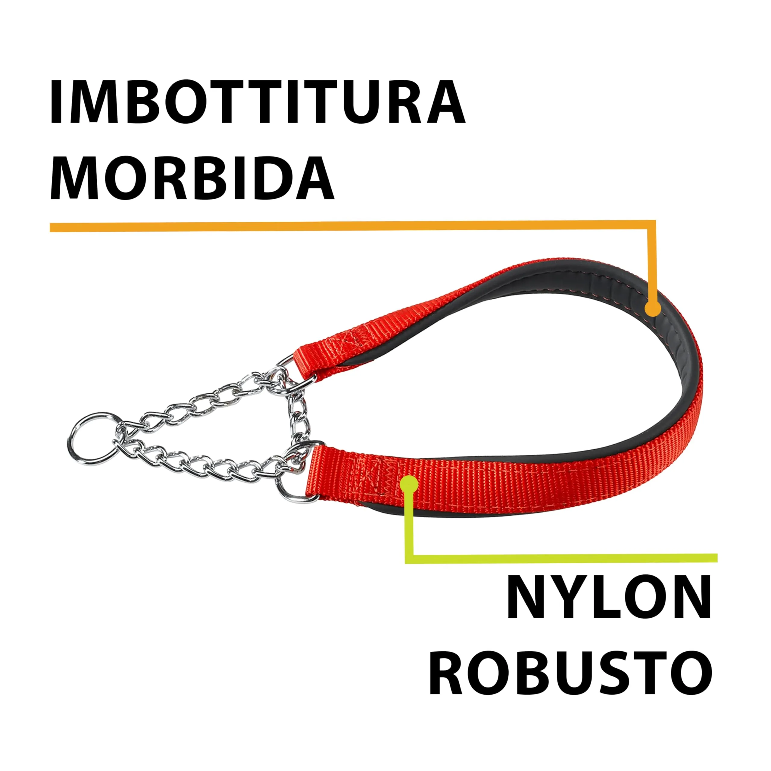 Ferplast Collare Cane Semistrozzo, in Nylon, Imbottito, Anti-trazione, per Addestramento Cani, Taglia M (Circonferenza Collo 33-45 cm), Rosso. - immagine 4