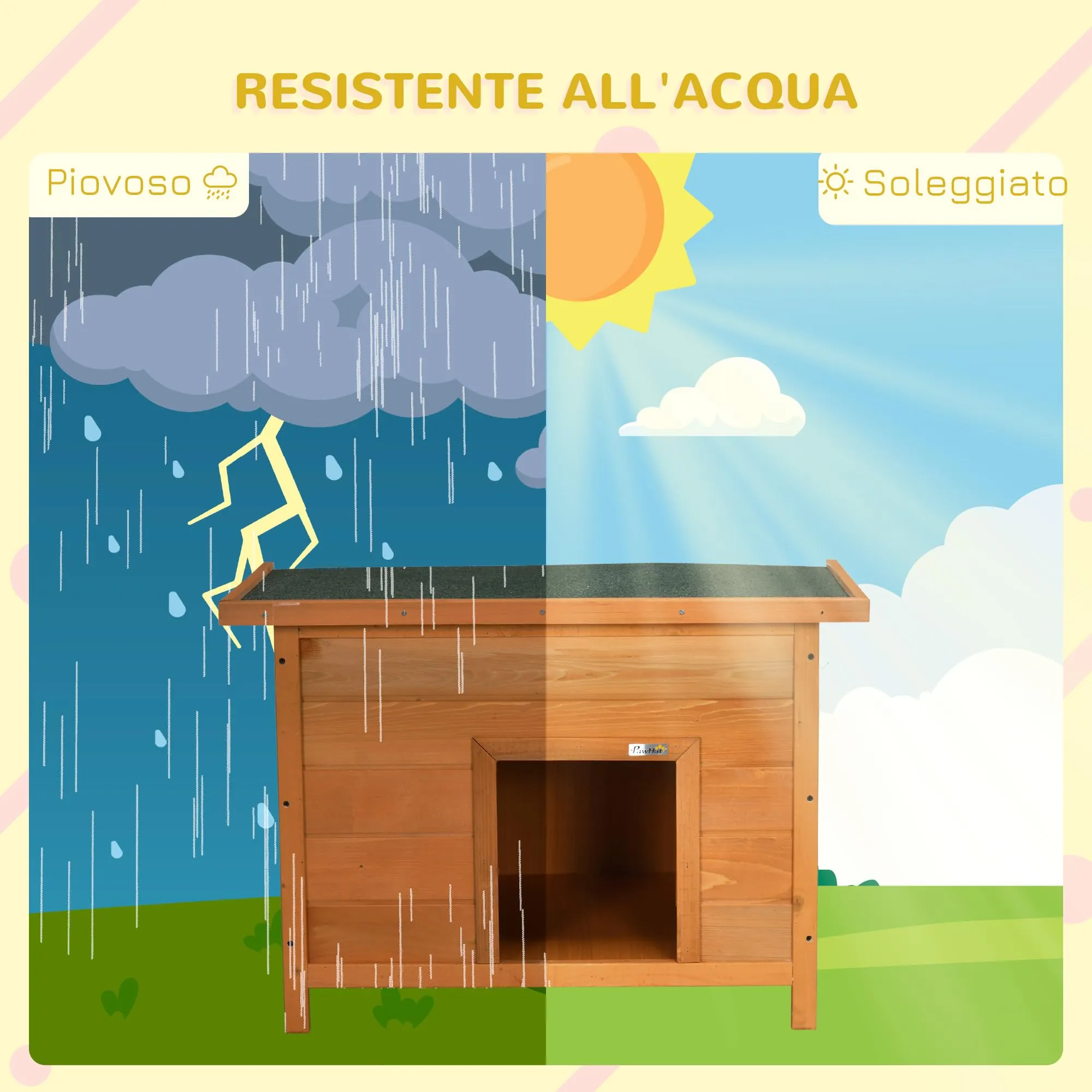 PawHut Cuccia per Cani Impermeabile da Esterno in Legno di Abete, 85x58x58cm - immagine 3