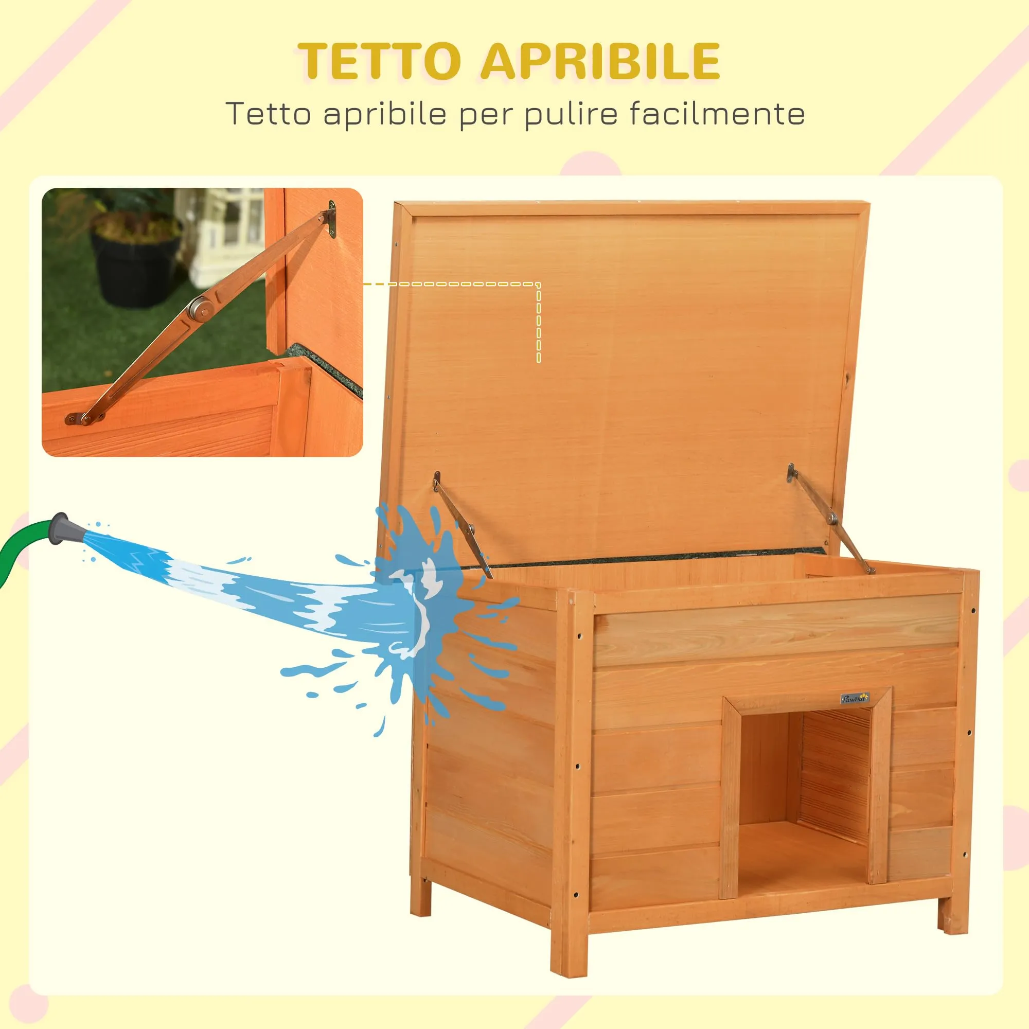 PawHut Cuccia per Cani Impermeabile da Esterno in Legno di Abete, 85x58x58cm - immagine 4