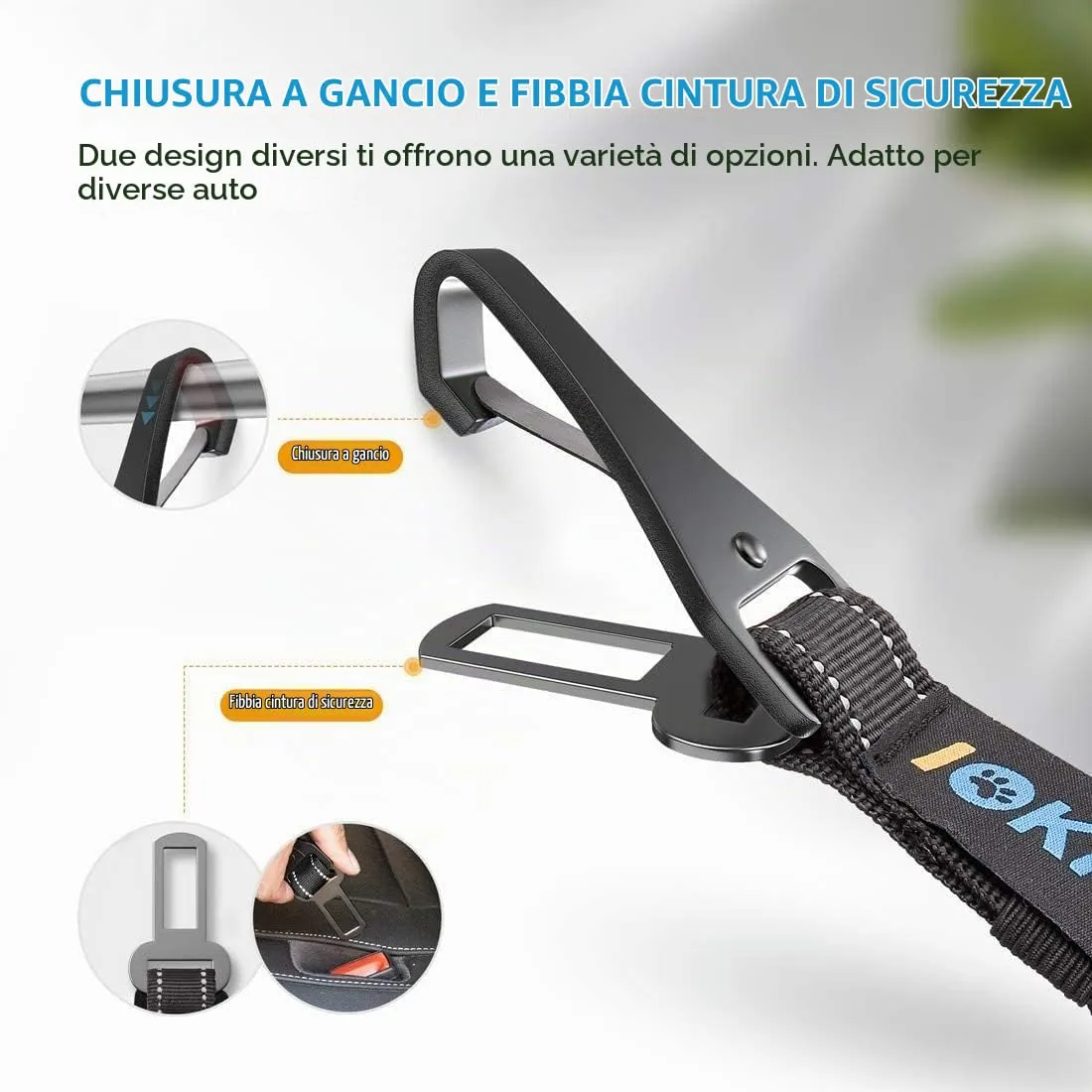 Iokheira Cintura di Sicurezza per Cani, 3 in 1 Multifunzione Cintura Sicurezza Cani, Cablaggio Elastico di Sicurezza Riflettente Regolabile (nero) - immagine 2