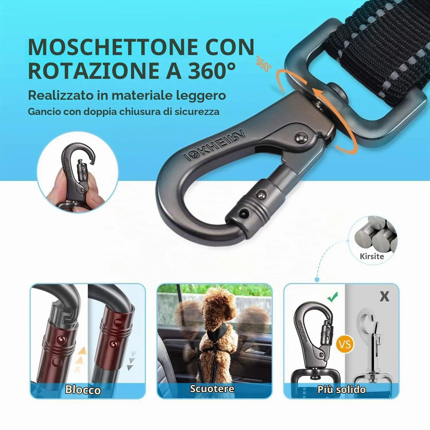 Iokheira Cintura di Sicurezza per Cani, 3 in 1 Multifunzione Cintura Sicurezza Cani, Cablaggio Elastico di Sicurezza Riflettente Regolabile (nero) - immagine 3