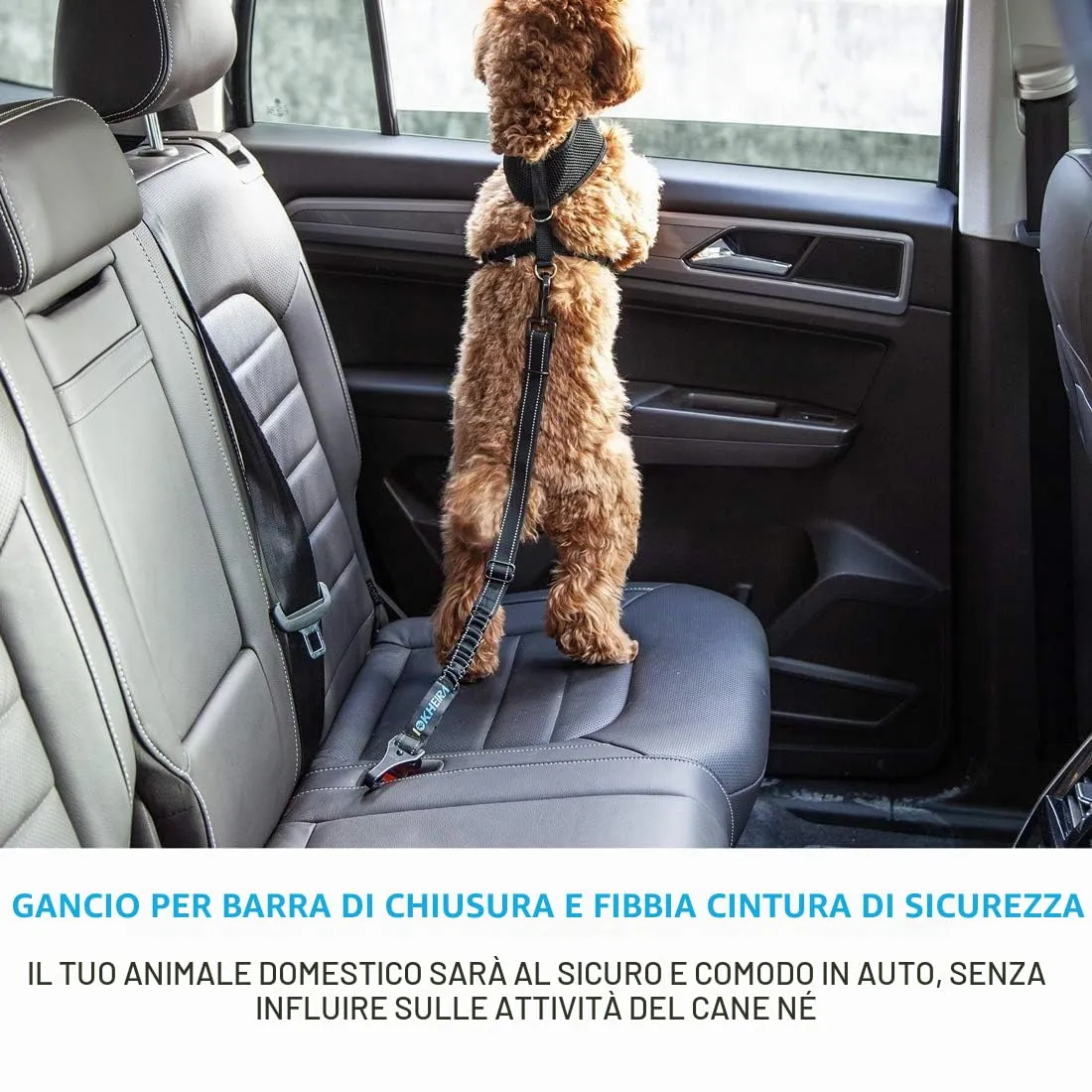 Iokheira Cintura di Sicurezza per Cani, 3 in 1 Multifunzione Cintura Sicurezza Cani, Cablaggio Elastico di Sicurezza Riflettente Regolabile (nero) - immagine 7