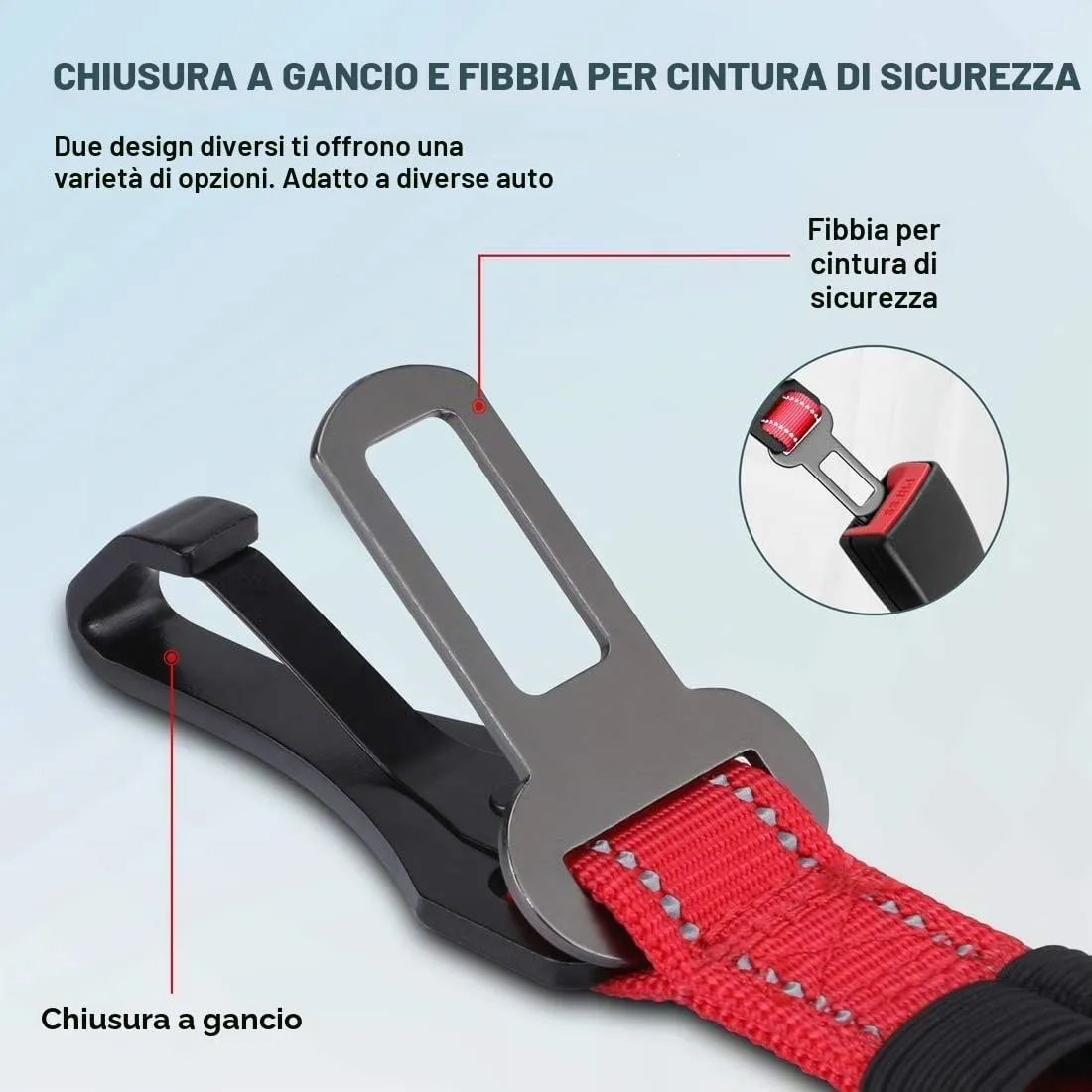Iokheira Cintura di Sicurezza per Cani, 3 in 1 Multifunzione Cintura Sicurezza Cani, Cablaggio Elastico di Sicurezza Riflettente Regolabile (Rosso) - immagine 2