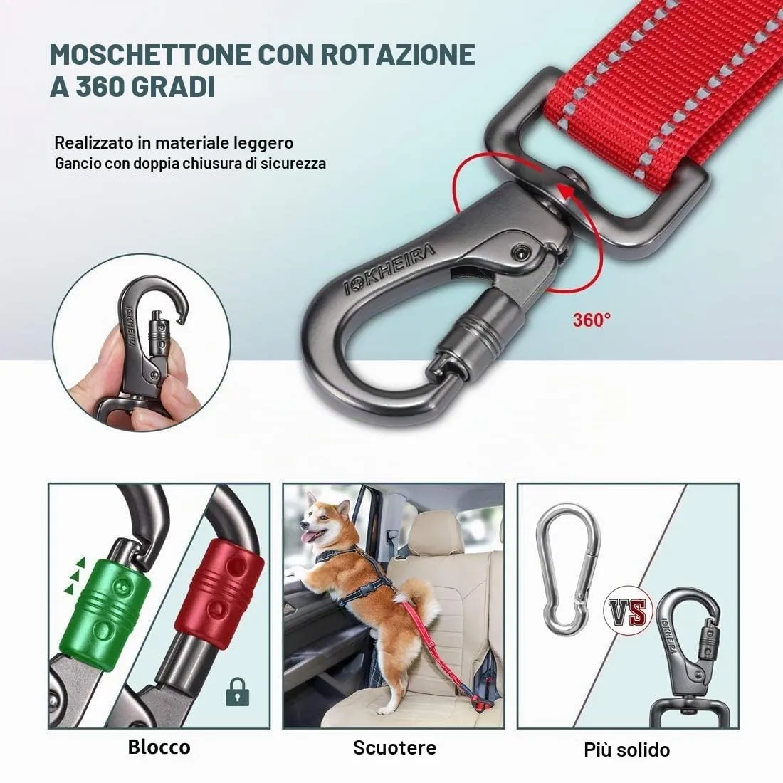 Iokheira Cintura di Sicurezza per Cani, 3 in 1 Multifunzione Cintura Sicurezza Cani, Cablaggio Elastico di Sicurezza Riflettente Regolabile (Rosso) - immagine 3