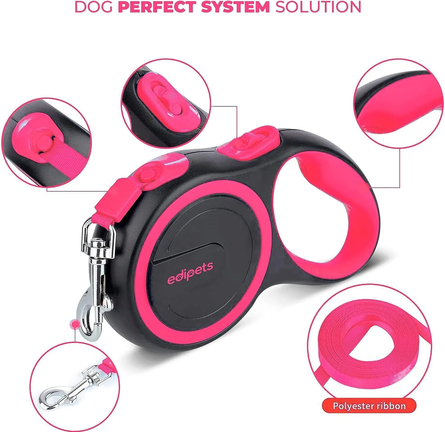 Edipets, Guinzaglio per Cani Allungabile, Retrattile, 5 e 8 Metri, Guinzaglio Flessibile per Addestramento e Passeggiate (Rosa, 5 metri <20kg) - immagine 2