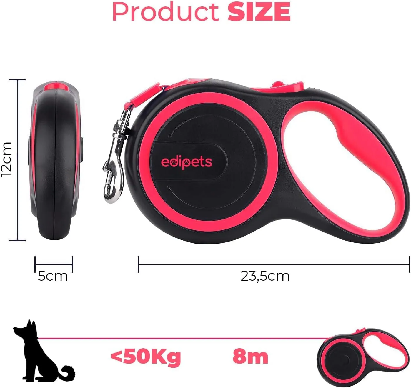 Edipets, Guinzaglio per Cani Allungabile, Retrattile, 5 e 8 Metri, Guinzaglio Flessibile per Addestramento e Passeggiate (Rosa, 5 metri <20kg) - immagine 4