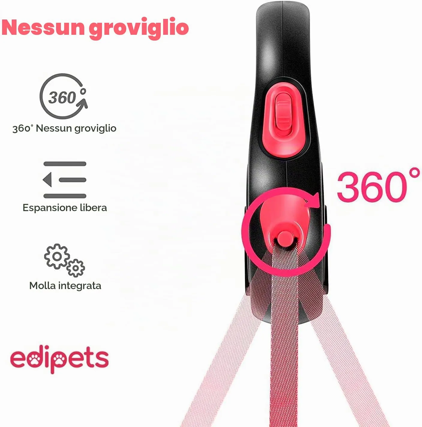 Edipets, Guinzaglio per Cani Allungabile, Retrattile, 5 e 8 Metri, Guinzaglio Flessibile per Addestramento e Passeggiate (Rosa, 8 metri) - immagine 3