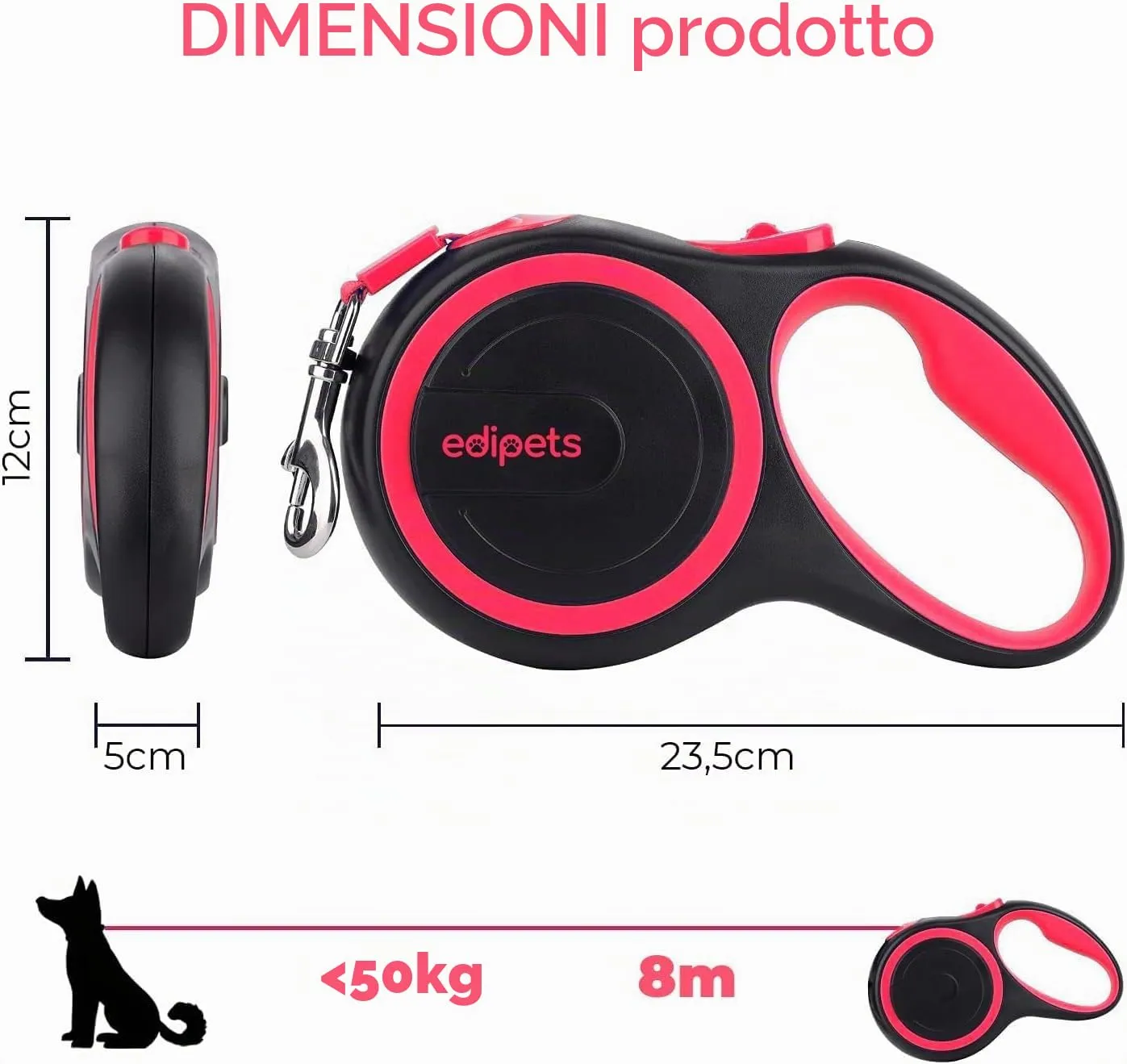 Edipets, Guinzaglio per Cani Allungabile, Retrattile, 5 e 8 Metri, Guinzaglio Flessibile per Addestramento e Passeggiate (Rosa, 8 metri) - immagine 4