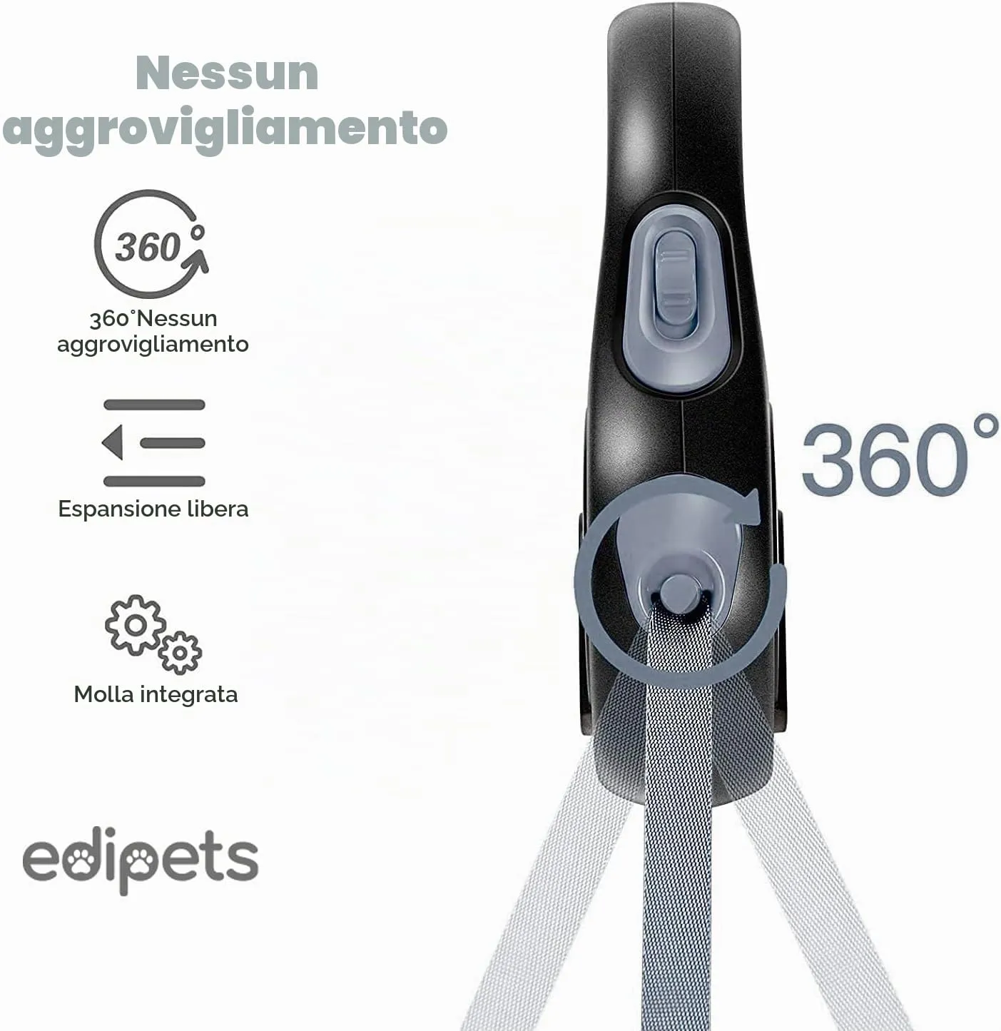 Edipets, Guinzaglio per Cani Allungabile, Retrattile, 5 e 8 Metri, Guinzaglio Flessibile per Addestramento e Passeggiate (Grigio, 5 metri <20kg) - immagine 3