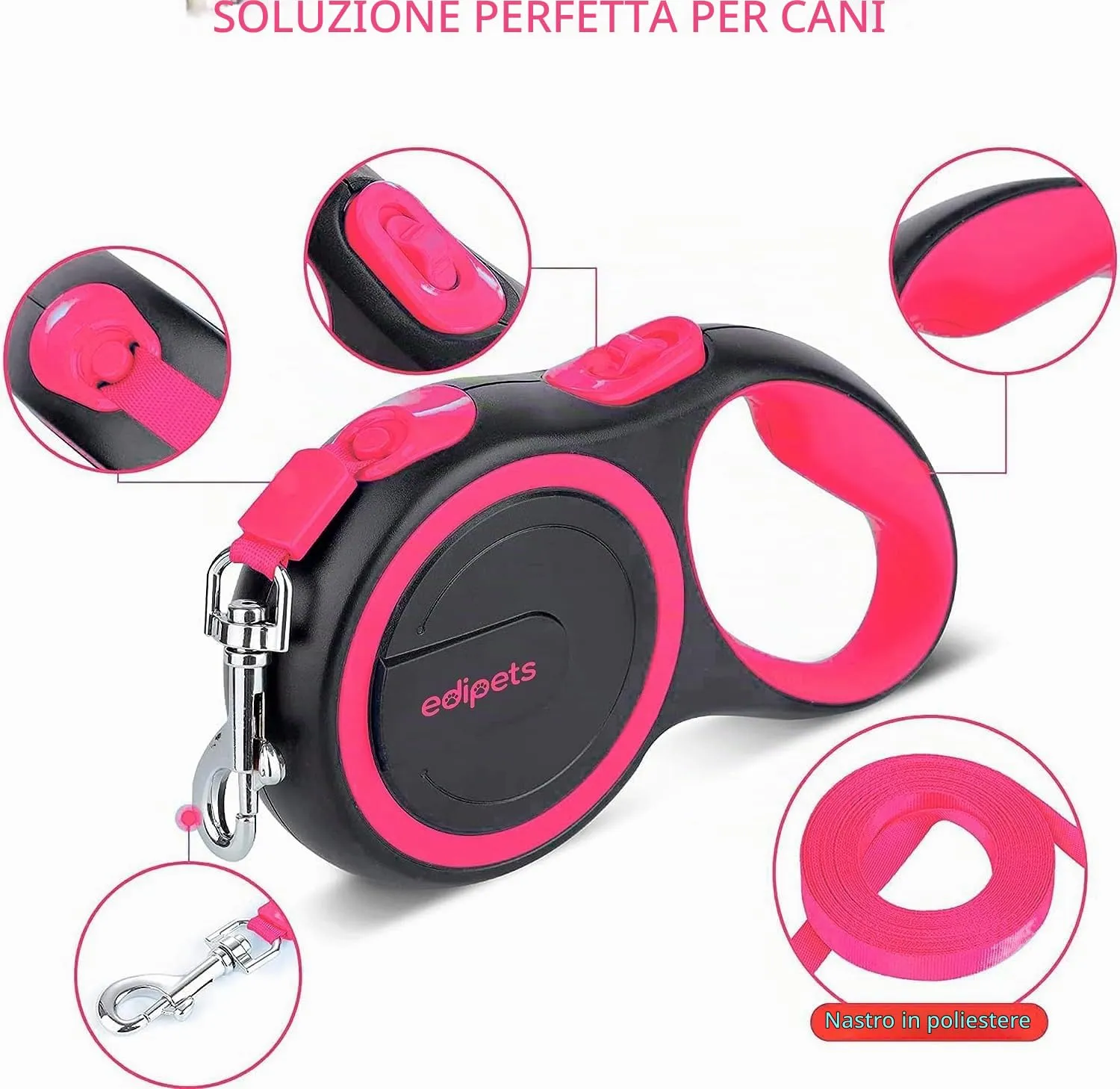 Edipets, Guinzaglio per Cani Allungabile, Retrattile, 5 e 8 Metri, Guinzaglio Flessibile per Addestramento e Passeggiate (Rosa, 5 metri <50kg) - immagine 2