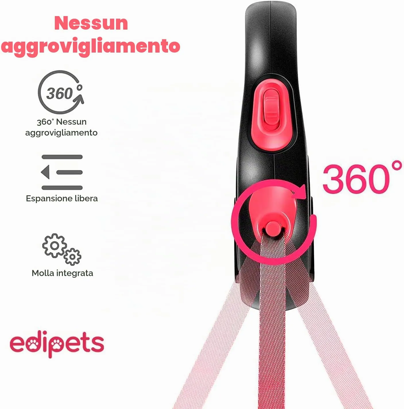 Edipets, Guinzaglio per Cani Allungabile, Retrattile, 5 e 8 Metri, Guinzaglio Flessibile per Addestramento e Passeggiate (Rosa, 5 metri <50kg) - immagine 3