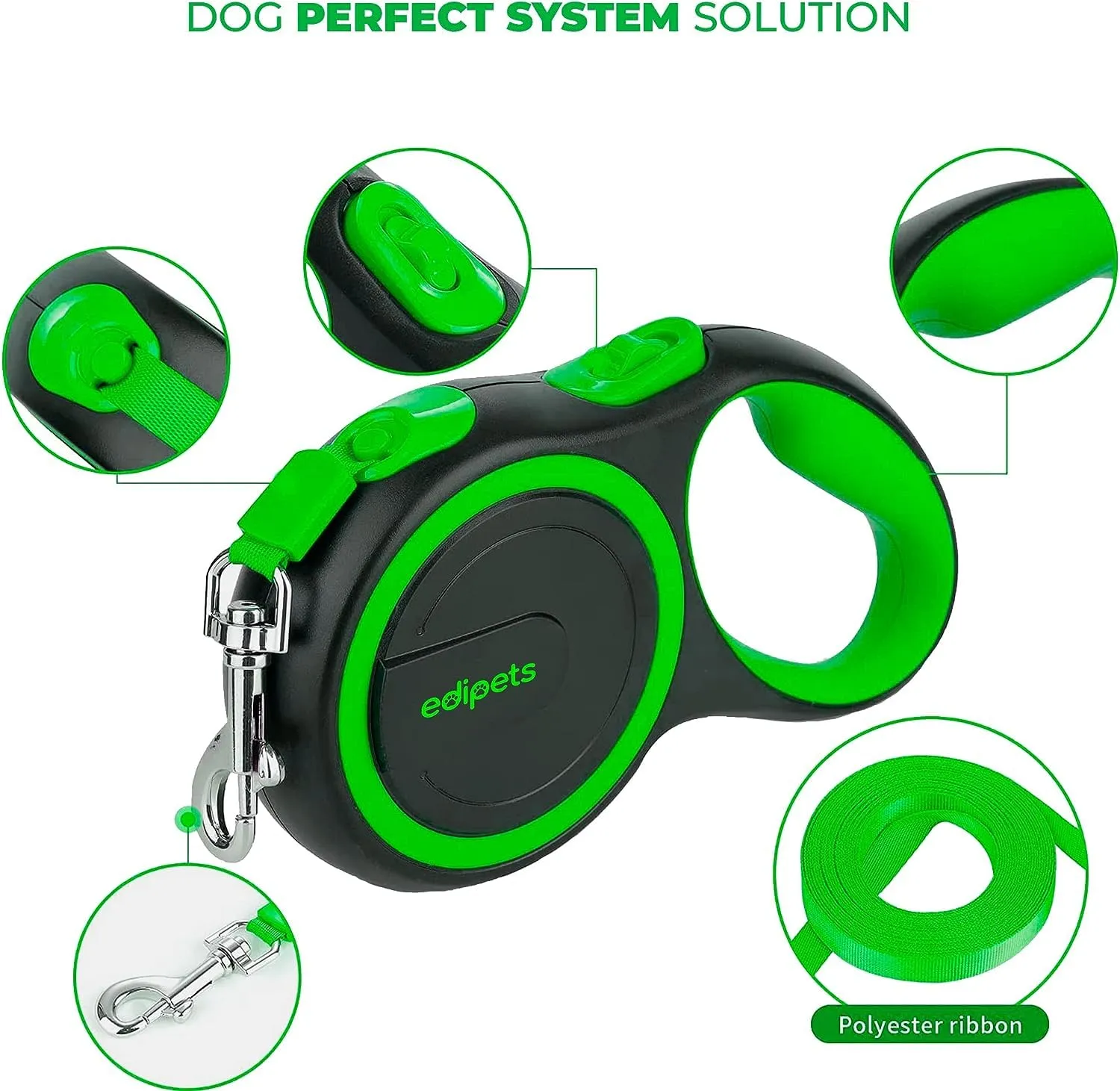 Edipets, Guinzaglio per Cani Allungabile, Retrattile, 5 e 8 Metri, Guinzaglio Flessibile per Addestramento e Passeggiate (Verde, 5 metri <50kg) - immagine 2