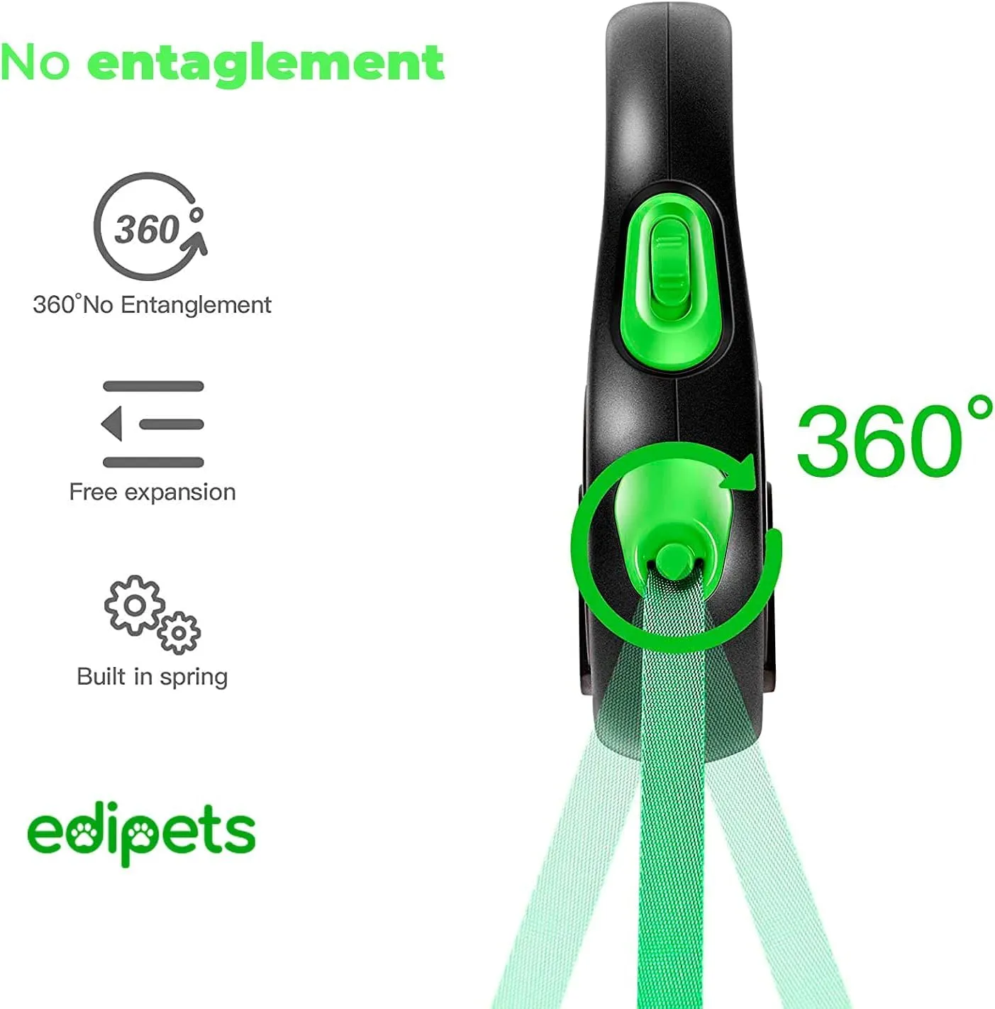 Edipets, Guinzaglio per Cani Allungabile, Retrattile, 5 e 8 Metri, Guinzaglio Flessibile per Addestramento e Passeggiate (Verde, 5 metri <50kg) - immagine 3