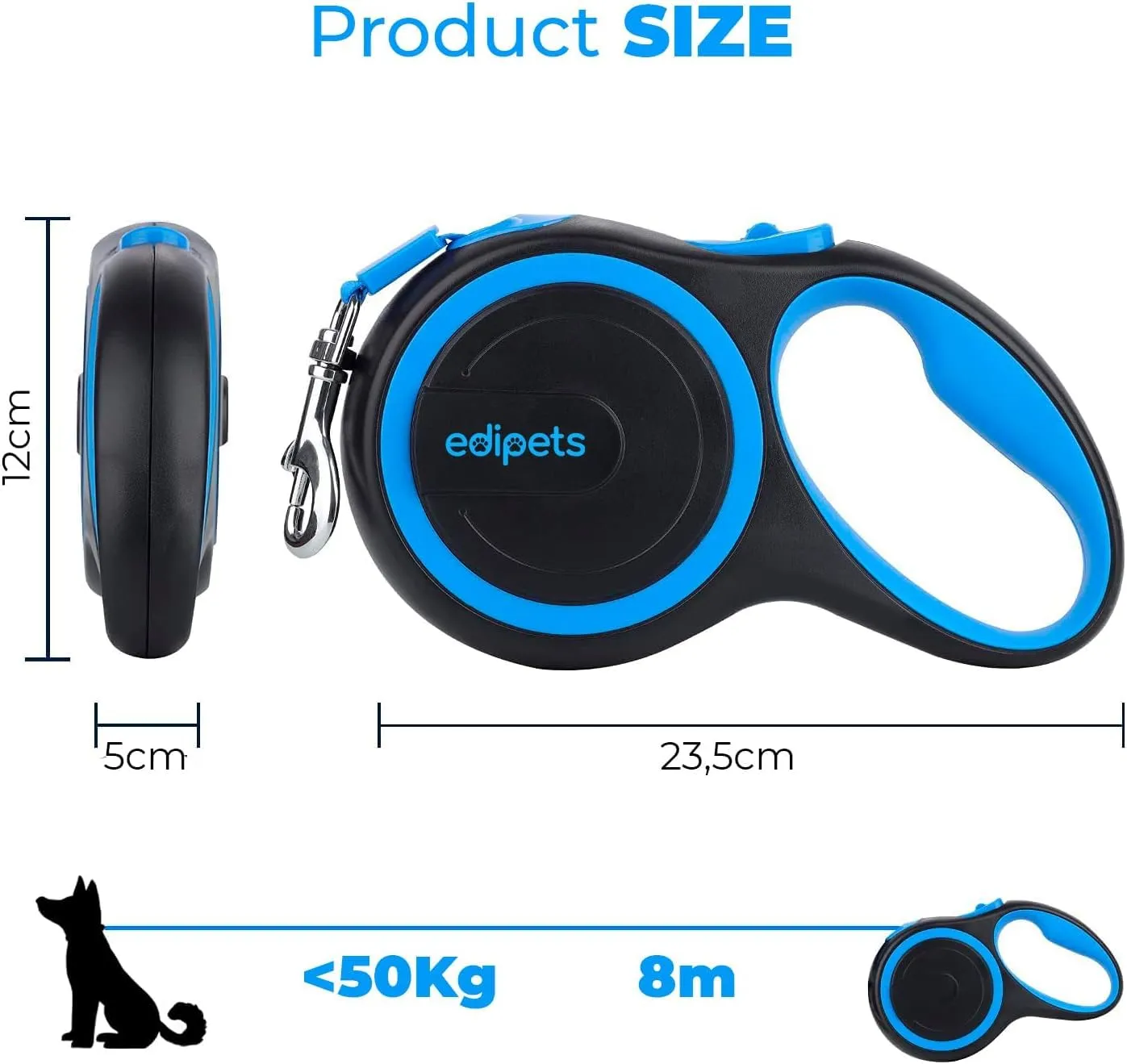 Edipets, Guinzaglio per Cani Allungabile, Retrattile, 5 e 8 Metri, Guinzaglio Flessibile per Addestramento e Passeggiate (Blu, 5 metri <50kg) - immagine 4