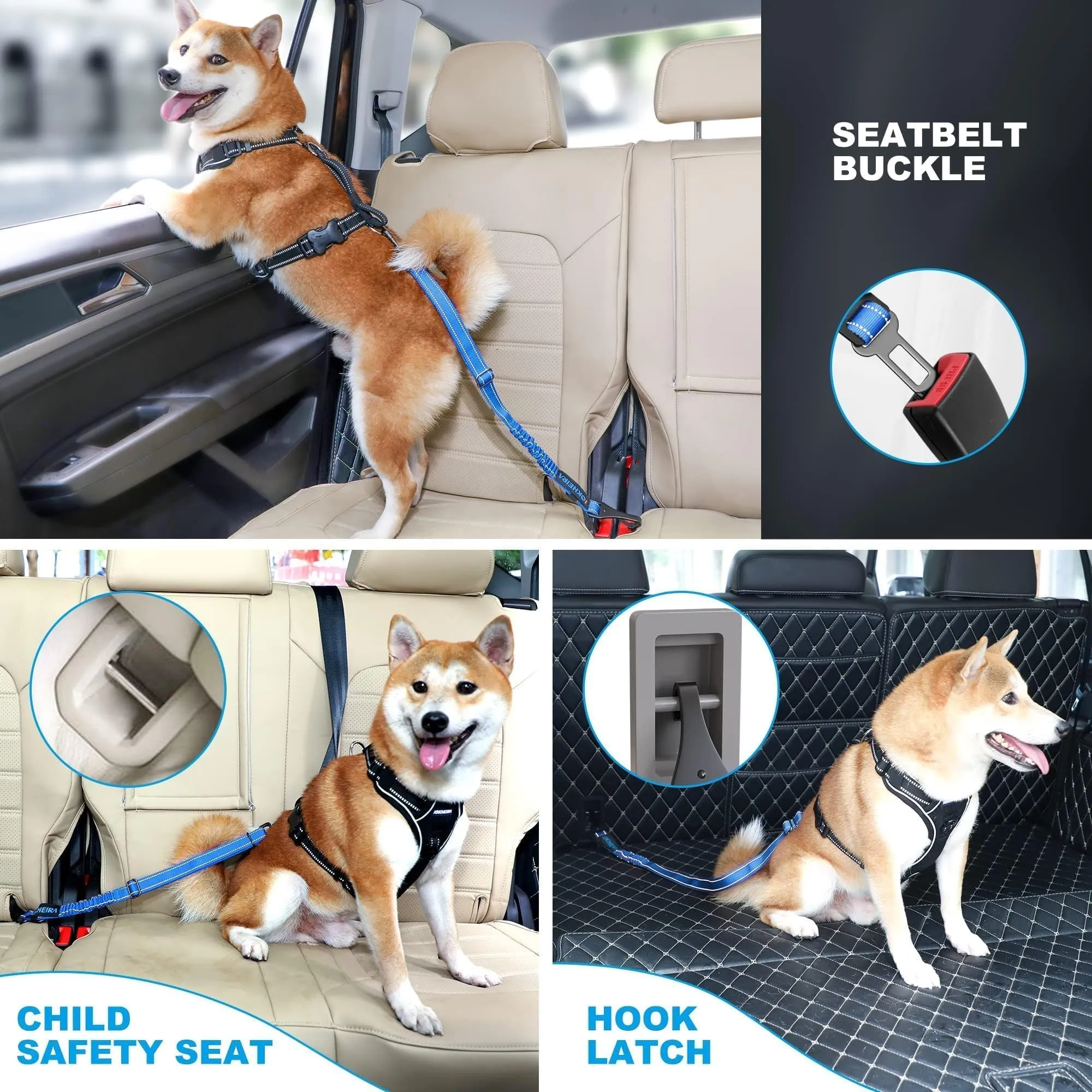 IOKHEIRA Cintura Sicurezza per Cani, Moschettone in Lega, Nylon Regolabile, Imbracatura Auto con Gancio Latch e Fibbia - immagine 6