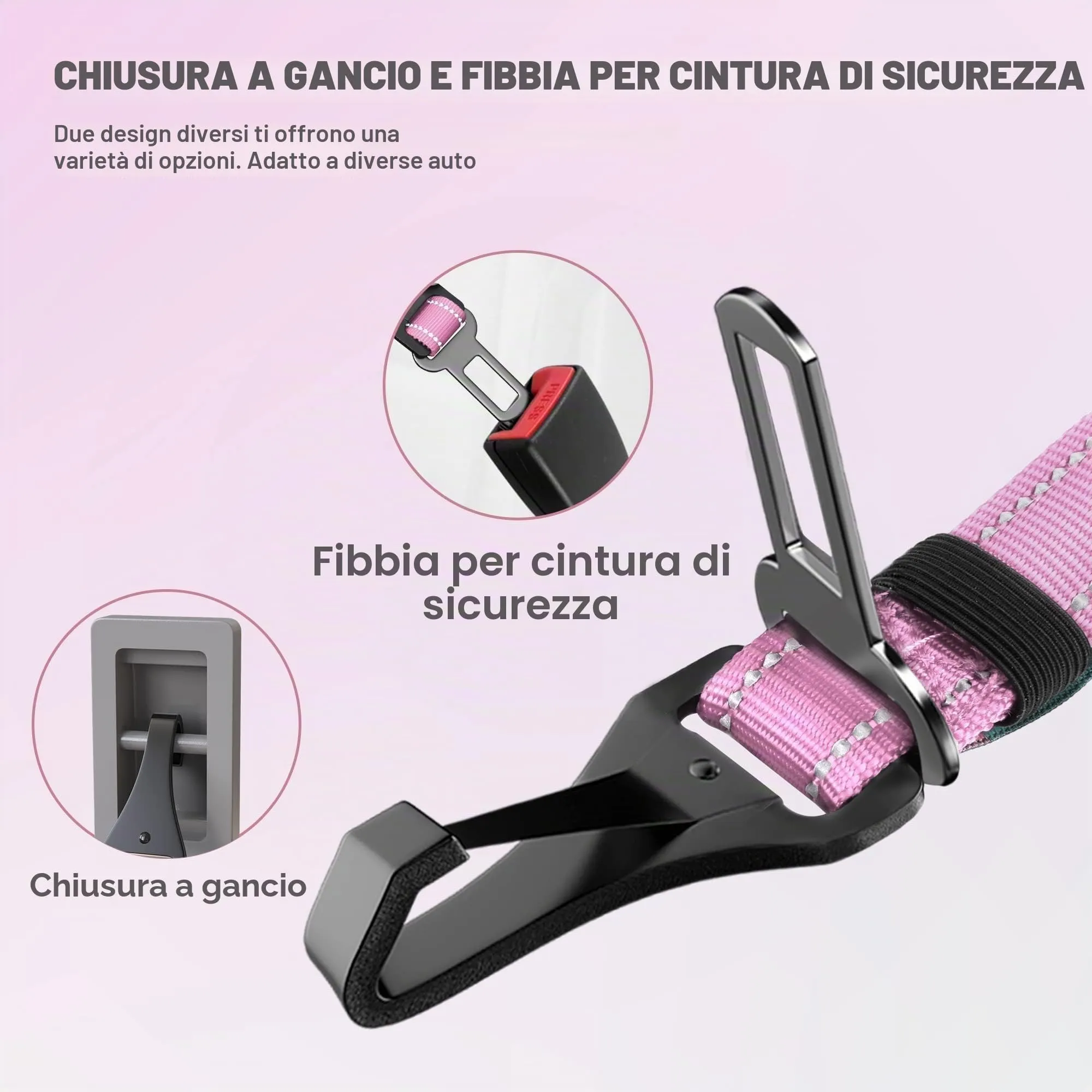 IOKHEIRA Cintura Sicurezza per Cani, Moschettone in Lega, Nylon Regolabile, Imbracatura Auto con Gancio Latch e Fibbia - immagine 2