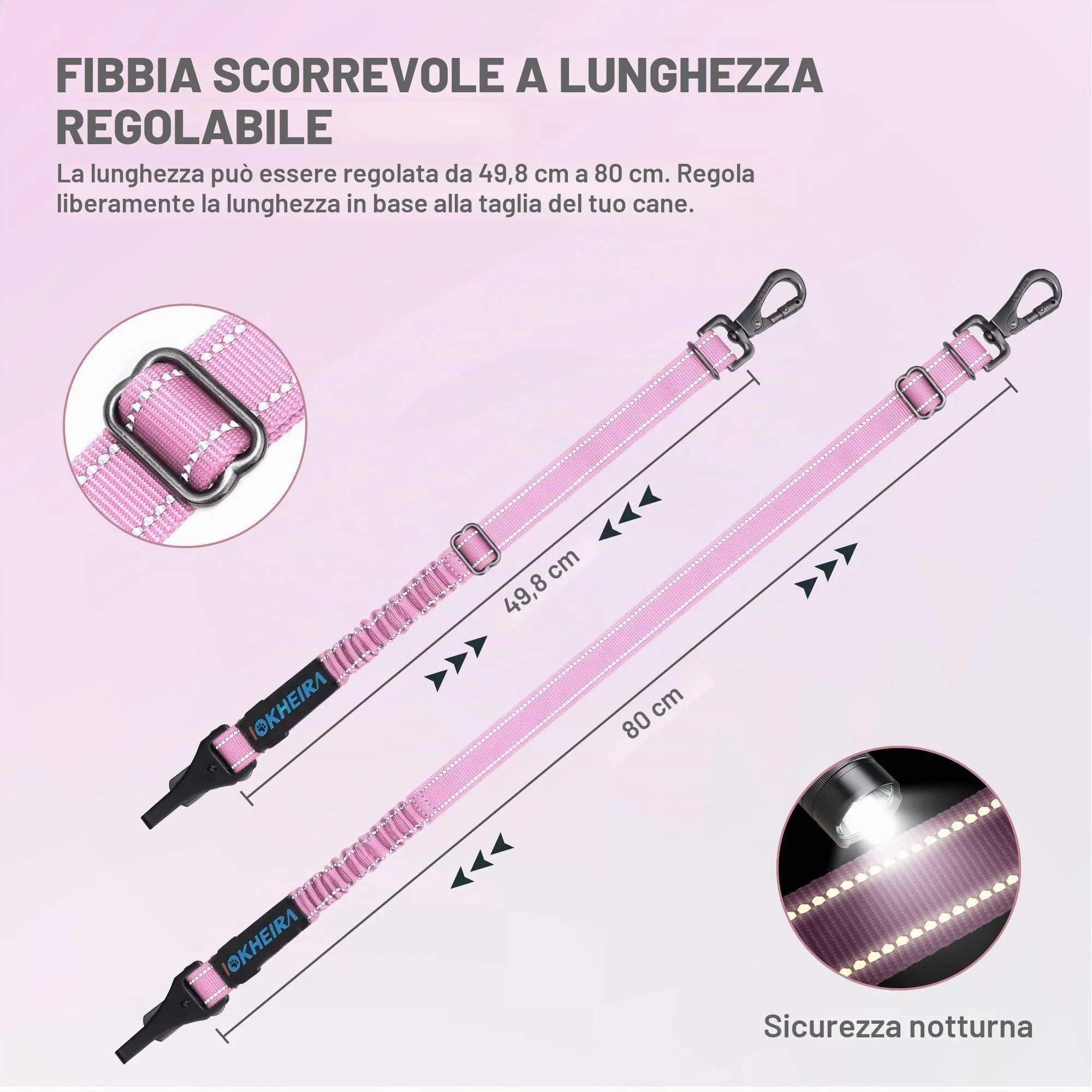 IOKHEIRA Cintura Sicurezza per Cani, Moschettone in Lega, Nylon Regolabile, Imbracatura Auto con Gancio Latch e Fibbia - immagine 5