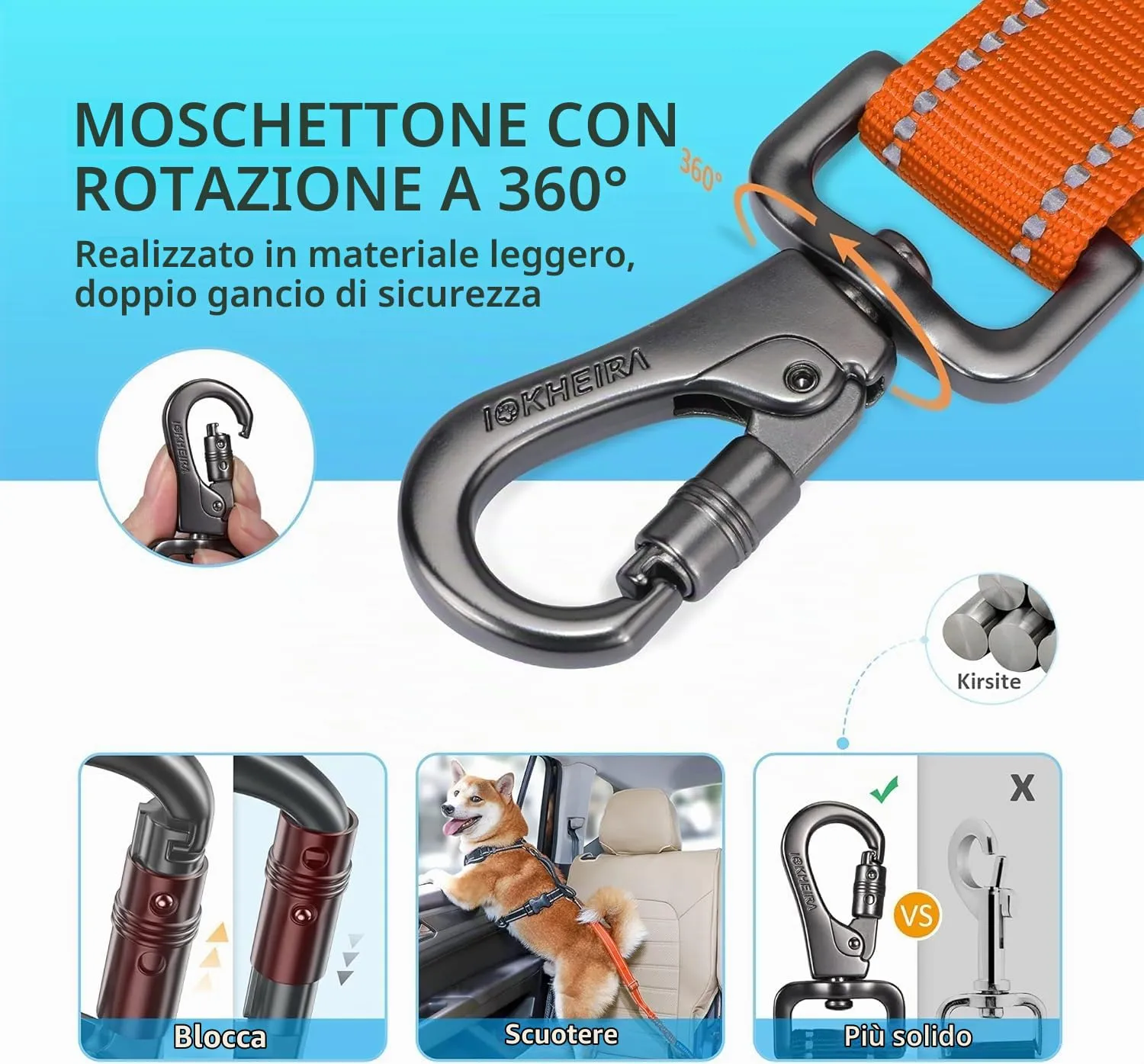 Iokheira Cintura di Sicurezza per Cani, 3 in 1 Multifunzione Cintura Sicurezza Cani, Cablaggio Elastico di Sicurezza Riflettente Regolabile (arancia) - immagine 3