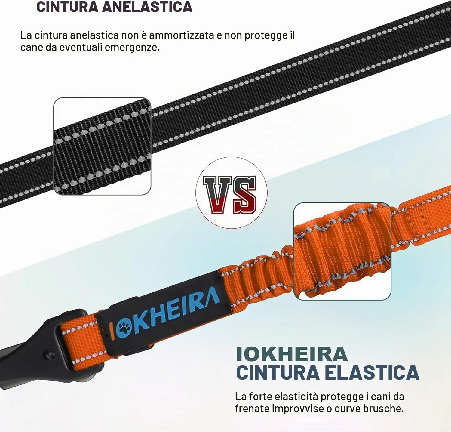 Iokheira Cintura di Sicurezza per Cani, 3 in 1 Multifunzione Cintura Sicurezza Cani, Cablaggio Elastico di Sicurezza Riflettente Regolabile (arancia) - immagine 4