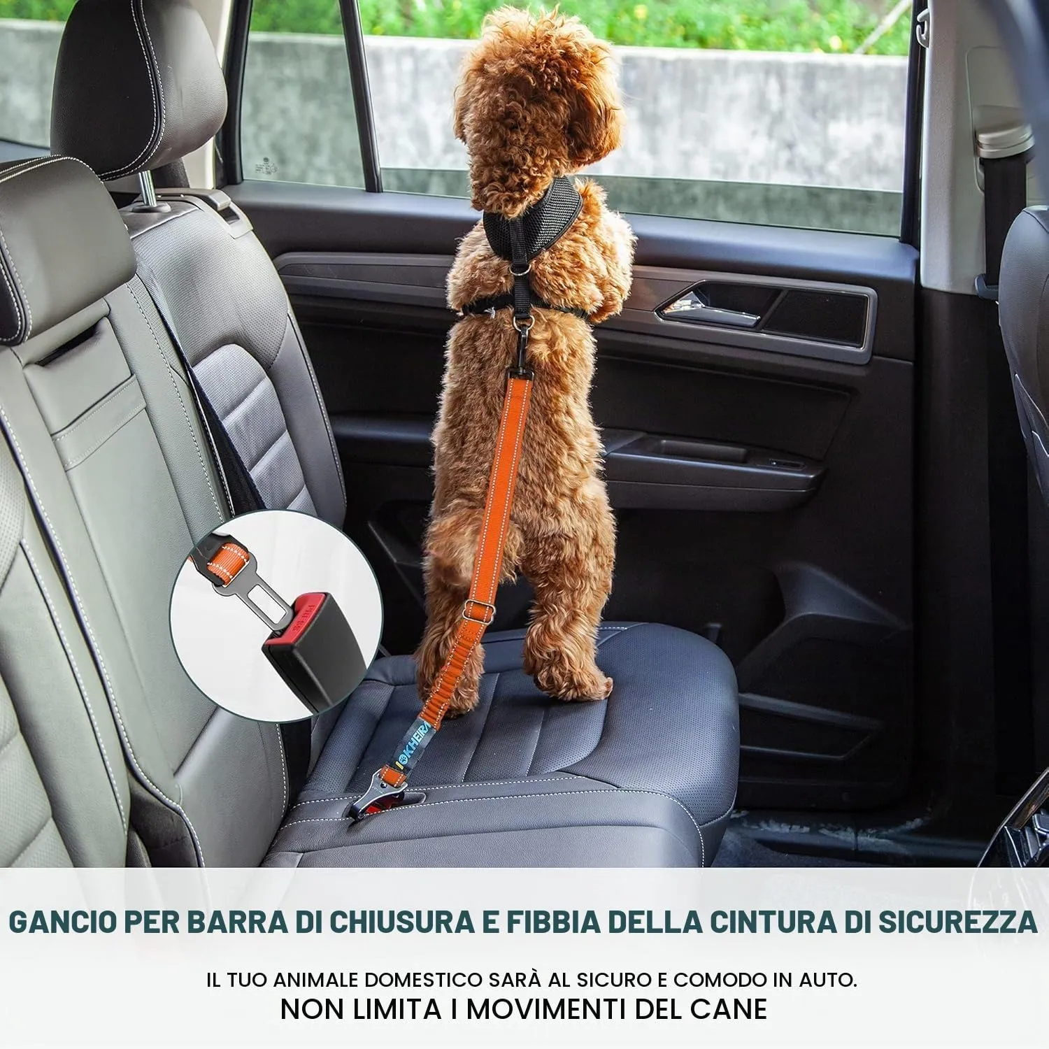 Iokheira Cintura di Sicurezza per Cani, 3 in 1 Multifunzione Cintura Sicurezza Cani, Cablaggio Elastico di Sicurezza Riflettente Regolabile (arancia) - immagine 7