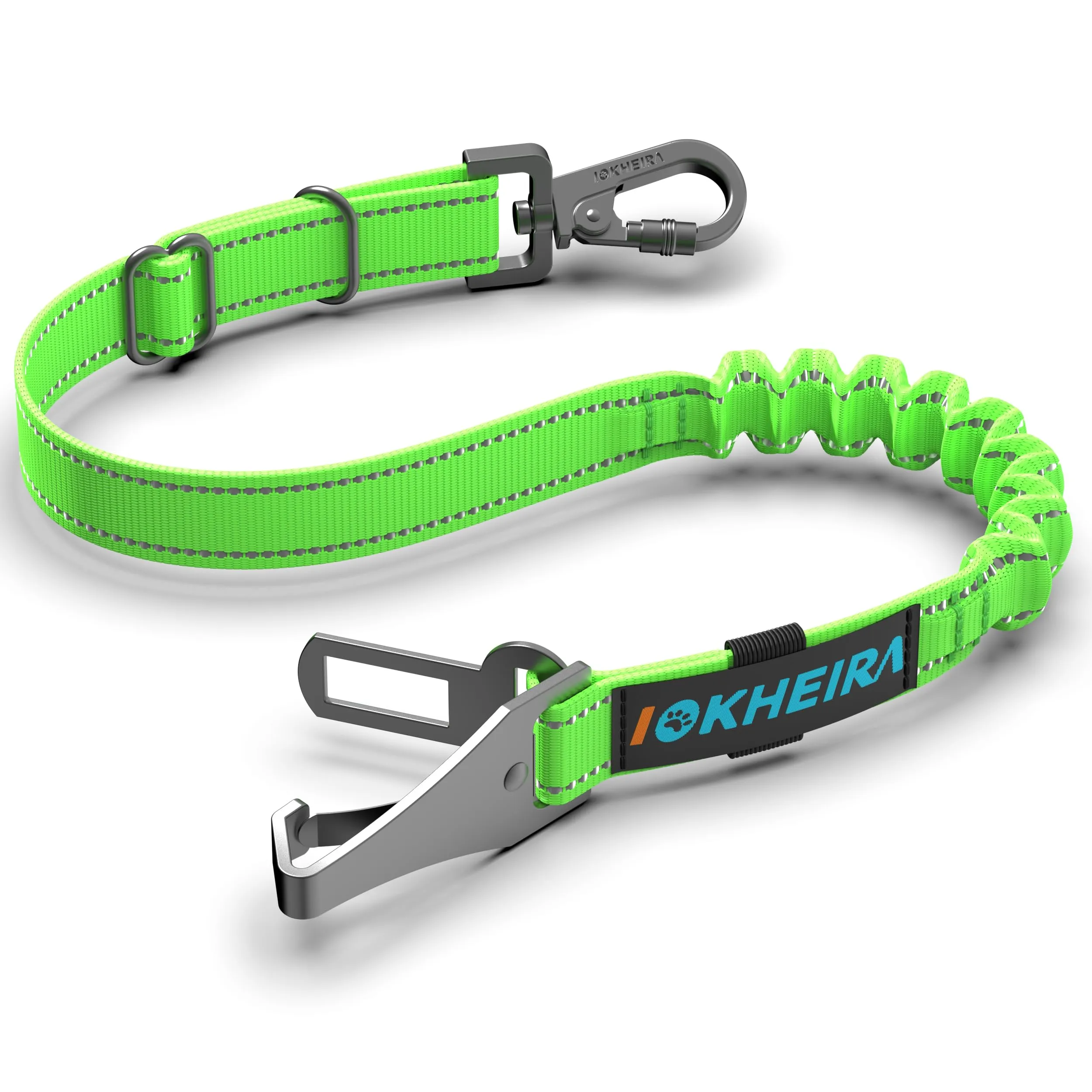 Iokheira Cintura di Sicurezza per Cani, 3 in 1 Multifunzione Cintura Sicurezza Cani, Cablaggio Elastico di Sicurezza Riflettente Regolabile (verde sportivo) - immagine 1
