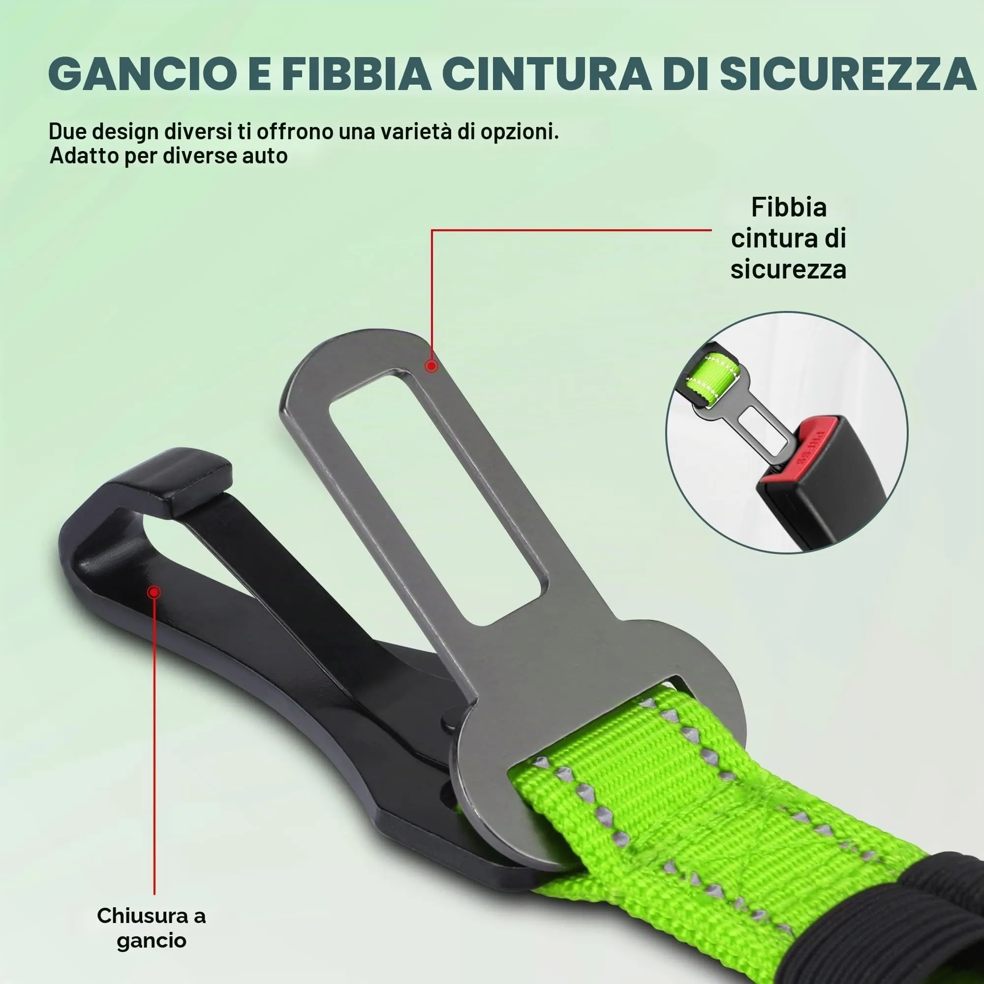 Iokheira Cintura di Sicurezza per Cani, 3 in 1 Multifunzione Cintura Sicurezza Cani, Cablaggio Elastico di Sicurezza Riflettente Regolabile (verde sportivo) - immagine 2