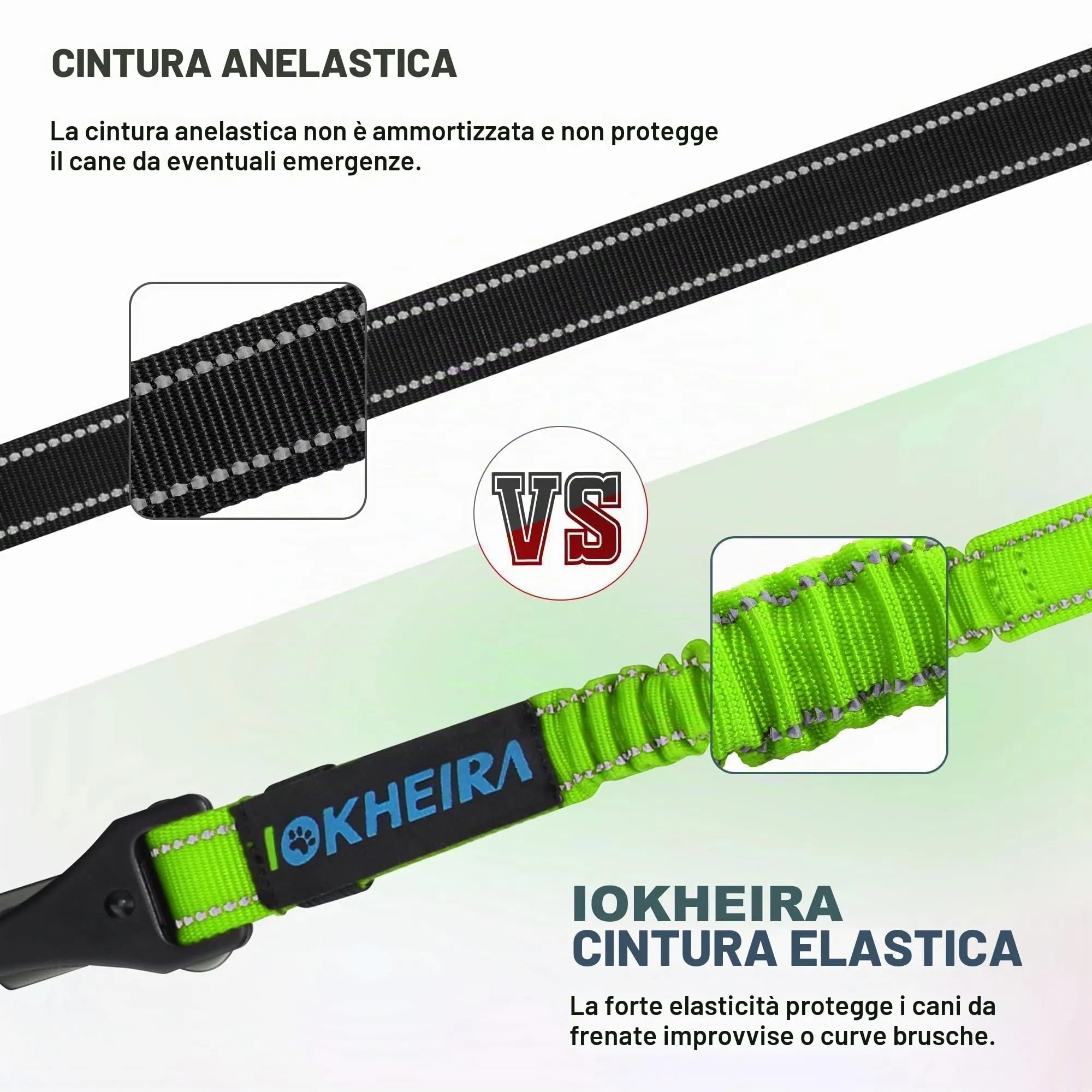Iokheira Cintura di Sicurezza per Cani, 3 in 1 Multifunzione Cintura Sicurezza Cani, Cablaggio Elastico di Sicurezza Riflettente Regolabile (verde sportivo) - immagine 4