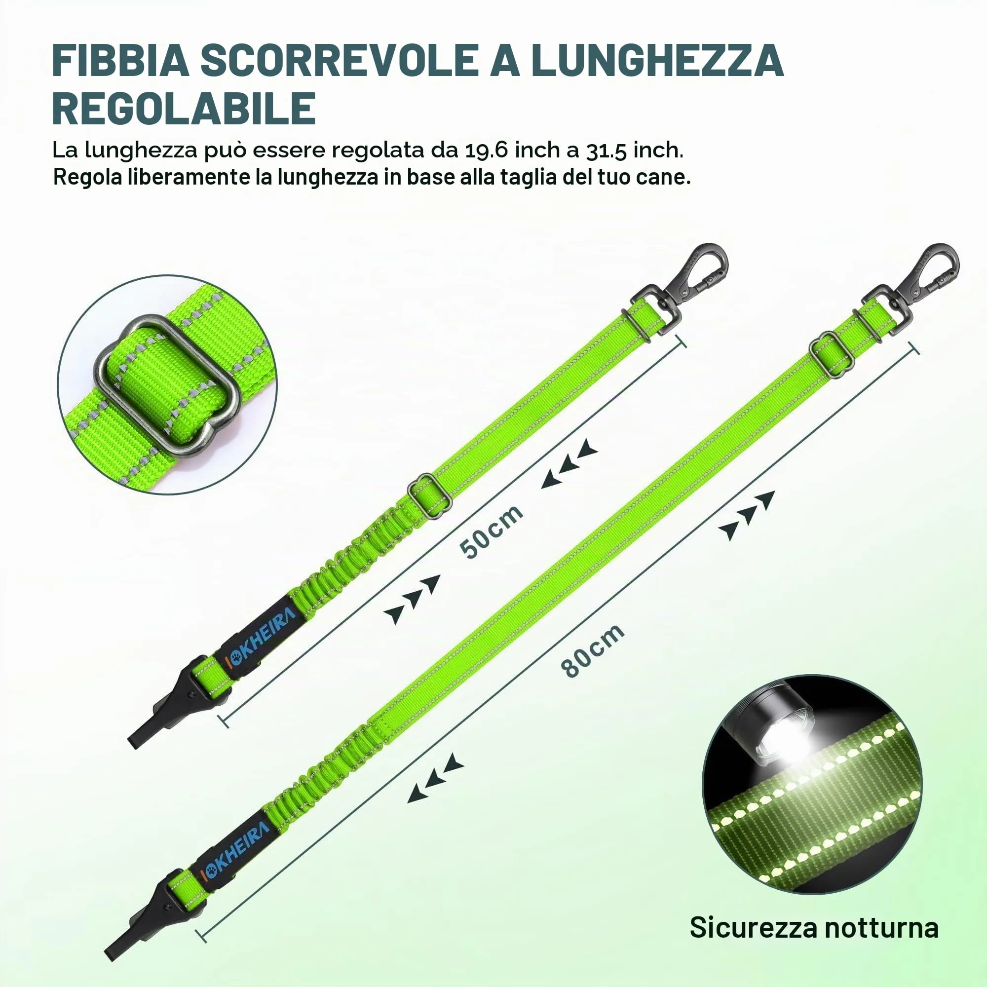 Iokheira Cintura di Sicurezza per Cani, 3 in 1 Multifunzione Cintura Sicurezza Cani, Cablaggio Elastico di Sicurezza Riflettente Regolabile (verde sportivo) - immagine 5