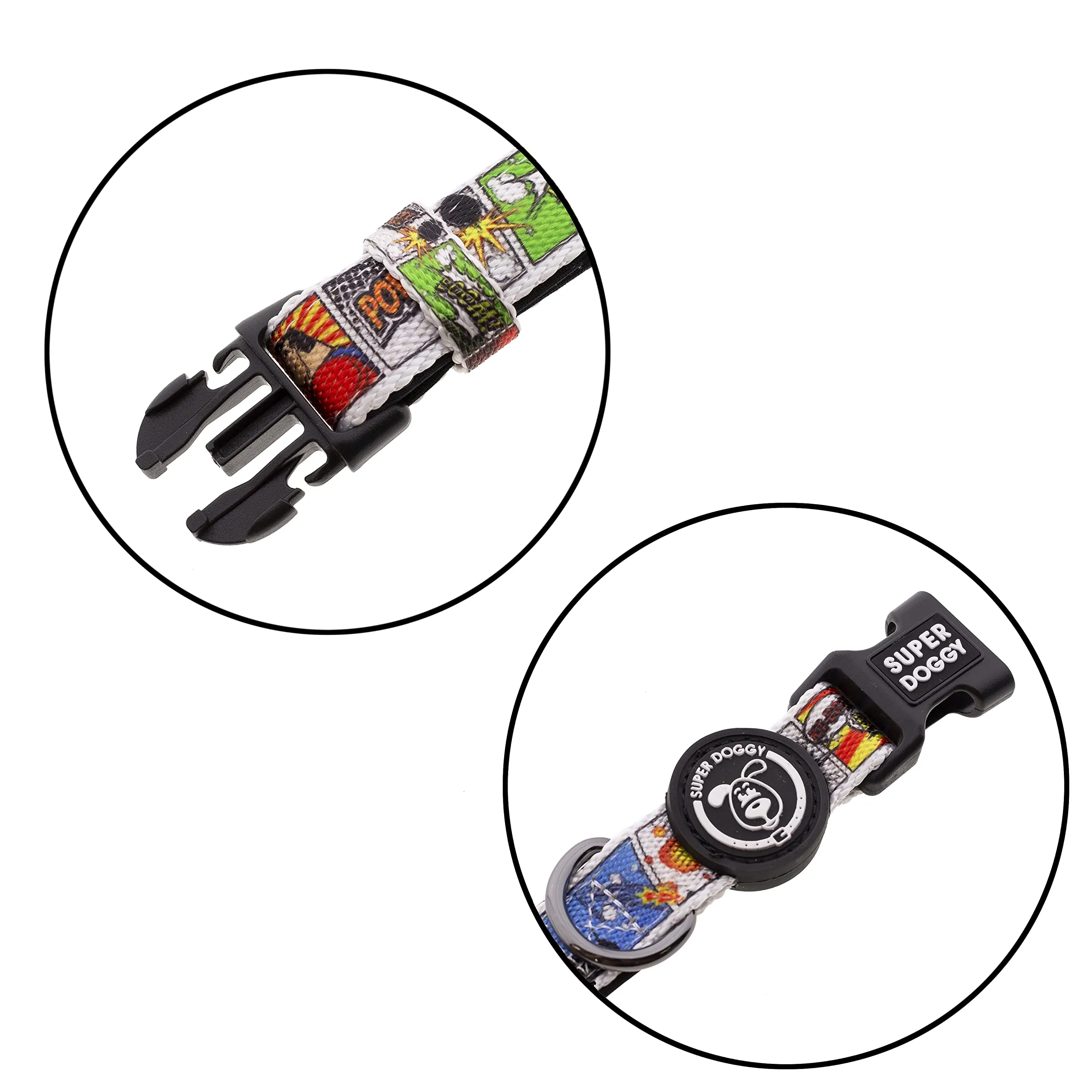 SUPER DOGGY Collare per Cani di Piccola, Media e Grande Taglia - Collari in Nylon Regolabile e Imbottito - Per Passeggiate, Allenamento e Corsa - Leggero e Ideale per i Cuccioli (Cómic, M (33-55cm)) - immagine 2