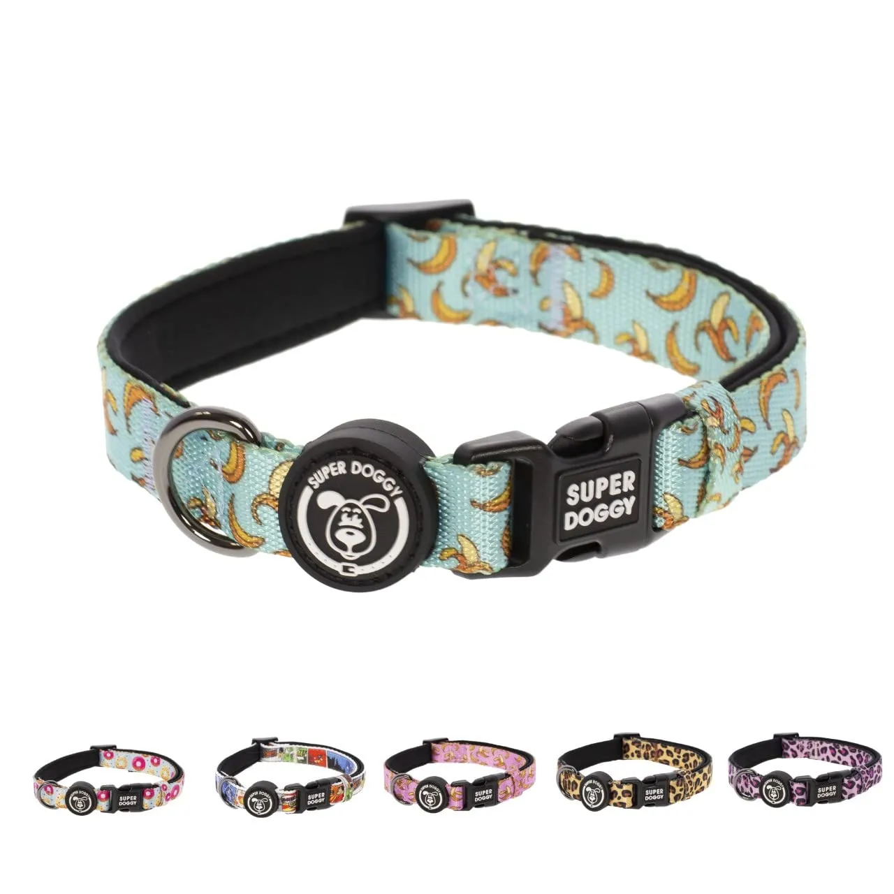Collare per Cani di Piccola, Media e Grande Taglia - Collari in Nylon Regolabile e Imbottito - Per Passeggiate, Allenamento e Corsa - Leggero e Ideale per i Cuccioli (Blue Bananas, S (25-40cm)) - immagine 1
