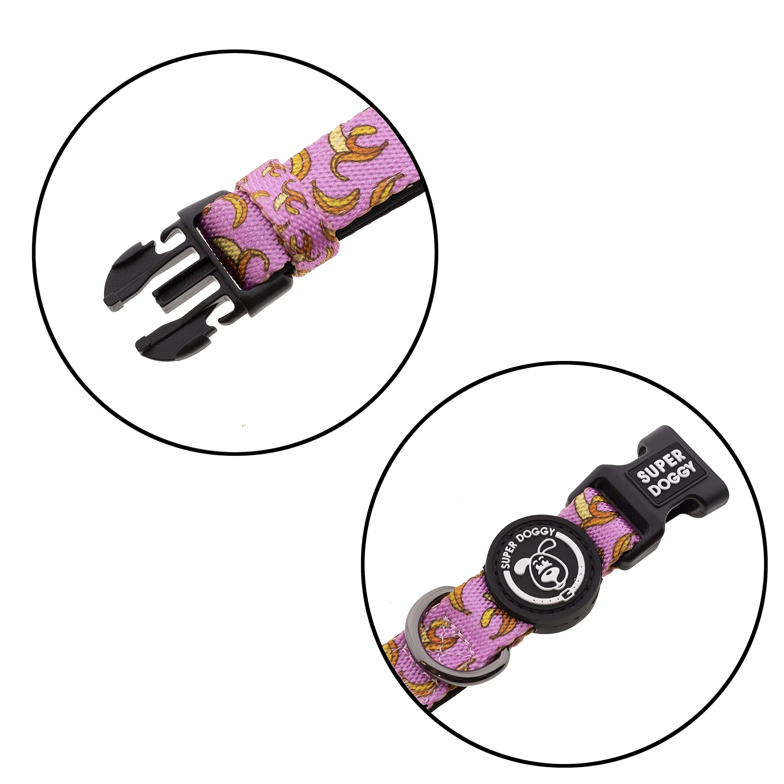 SUPER DOGGY Collare per Cani di Piccola, Media e Grande Taglia - Collari in Nylon Regolabile e Imbottito - Per Passeggiate, Allenamento e Corsa - Leggero e Ideale Cuccioli (Pink Bananas, S (25-40cm)) - immagine 2