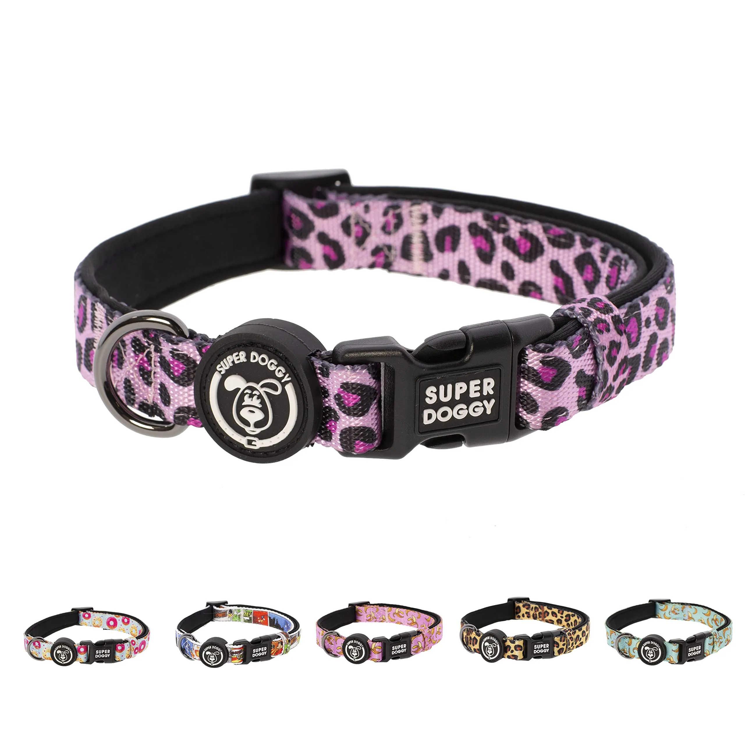 Collare per Cani di Piccola, Media e Grande Taglia - Collari in Nylon Regolabile e Imbottito - Per Passeggiate, Allenamento e Corsa - Leggero e Ideale per i Cuccioli (Pink Leopard, S (25-40cm)) - immagine 1