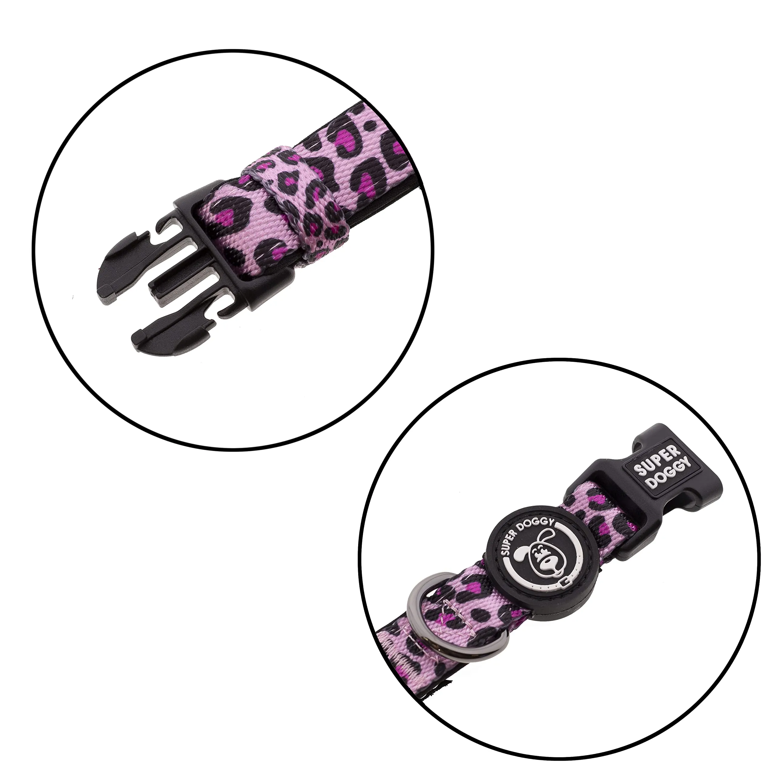 Collare per Cani di Piccola, Media e Grande Taglia - Collari in Nylon Regolabile e Imbottito - Per Passeggiate, Allenamento e Corsa - Leggero e Ideale per i Cuccioli (Pink Leopard, S (25-40cm)) - immagine 2