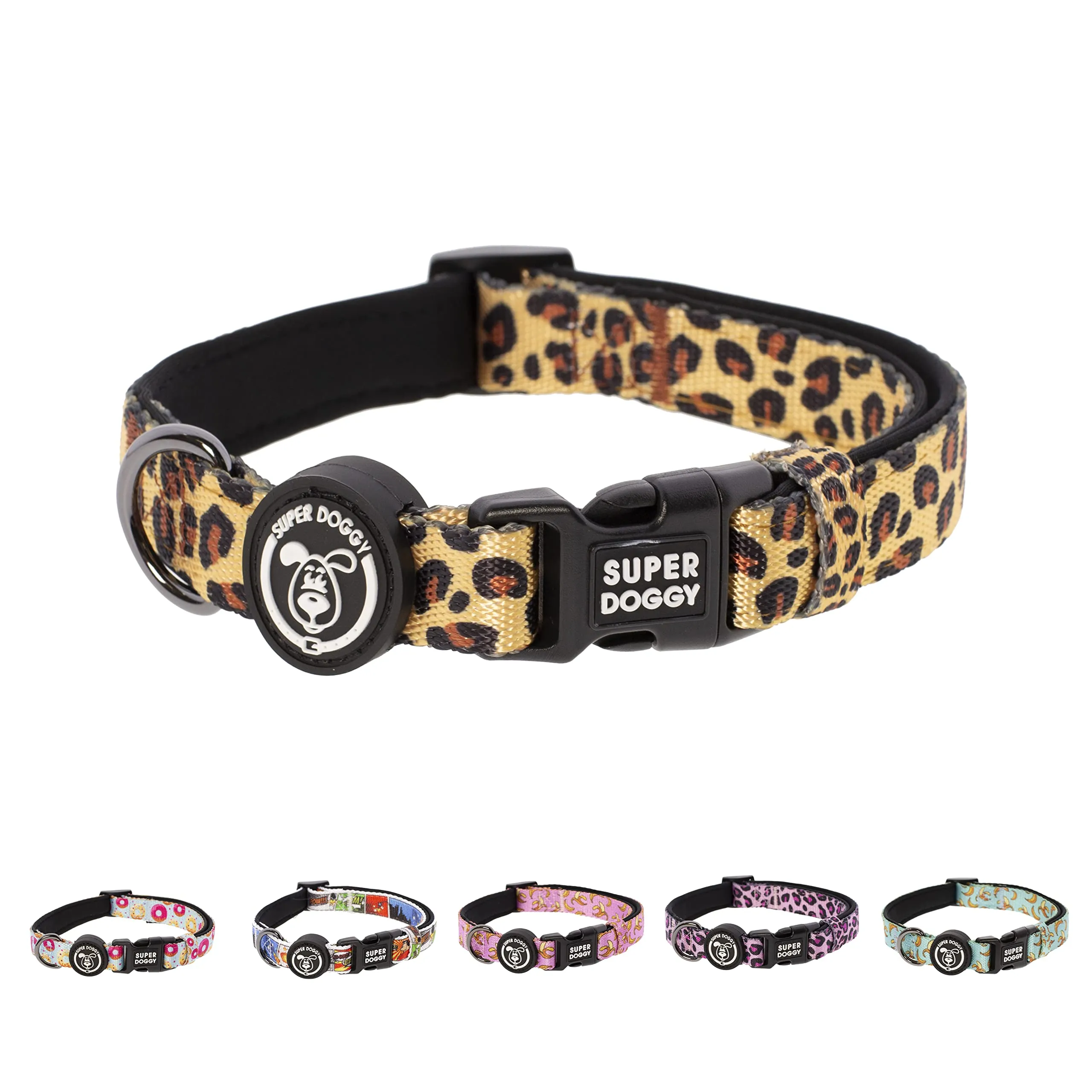 Collare per Cani di Piccola, Media e Grande Taglia - Collari in Nylon Regolabile e Imbottito - Per Passeggiate, Allenamento e Corsa - Leggero e Ideale per i Cuccioli (Leopard, L (40-65cm)) - immagine 1