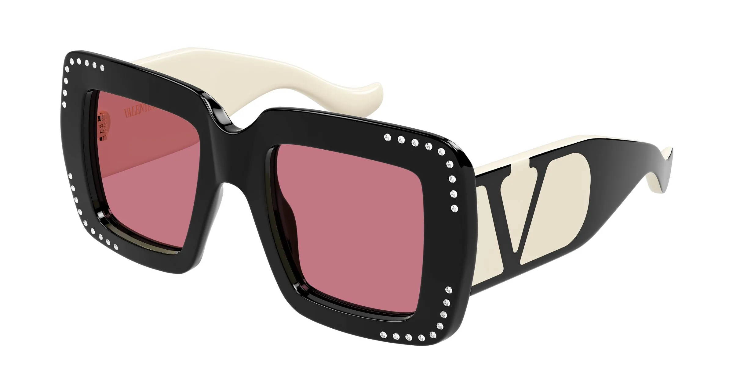 Valentino VG0056S 003 Occhiali da sole Acetato Nero Rosso Squadrata - immagine 1