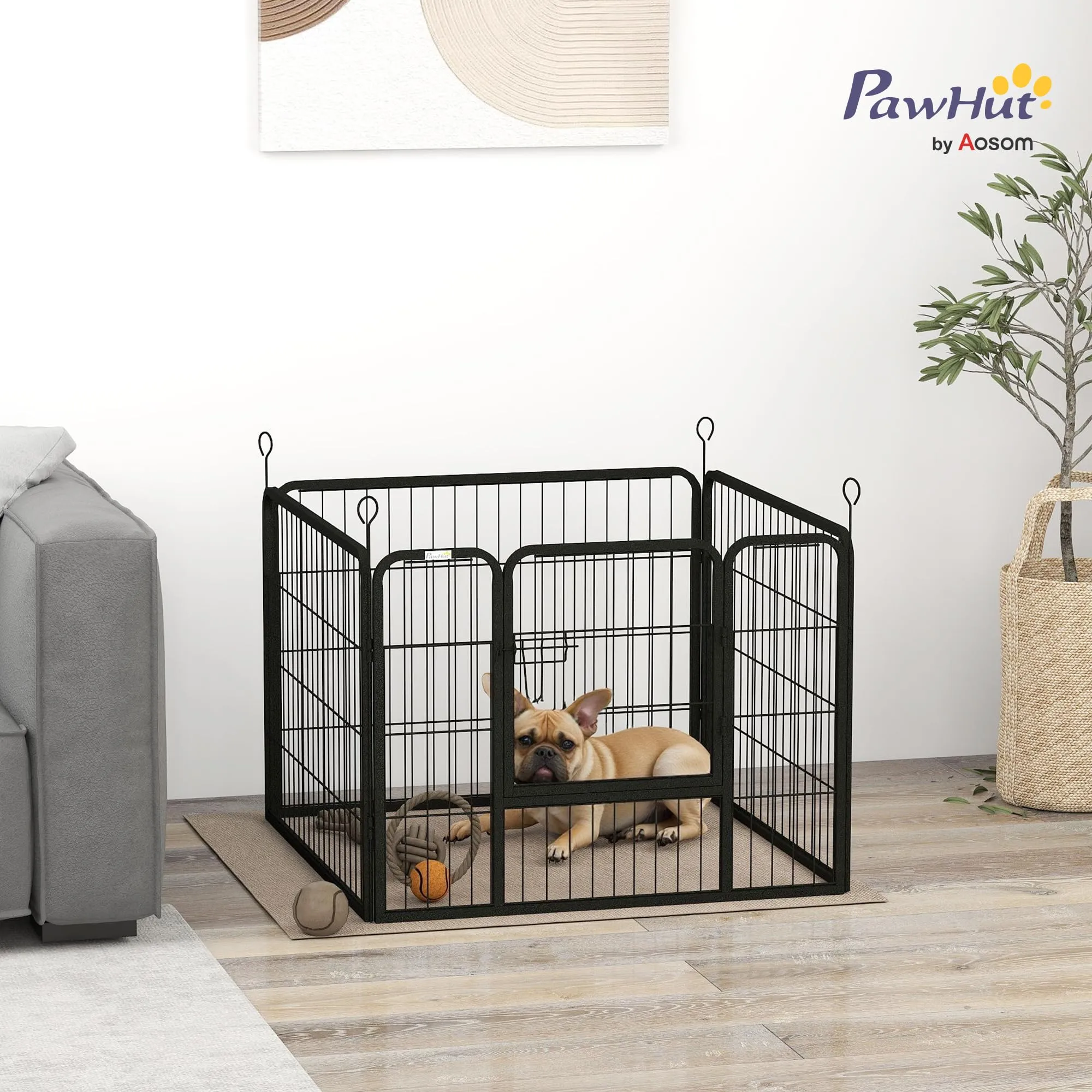PawHut Recinto per Cani Pieghevole in Metallo con Porta 82x82x60cm Grigio - immagine 2